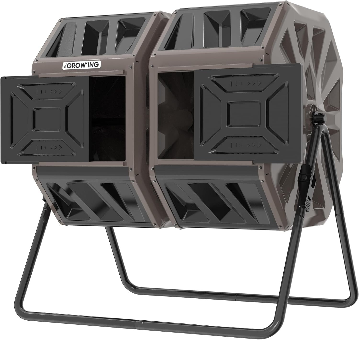THE Growing 53 Gallon Large Outdoor Compost Bin Tumbler Barrel, Brown