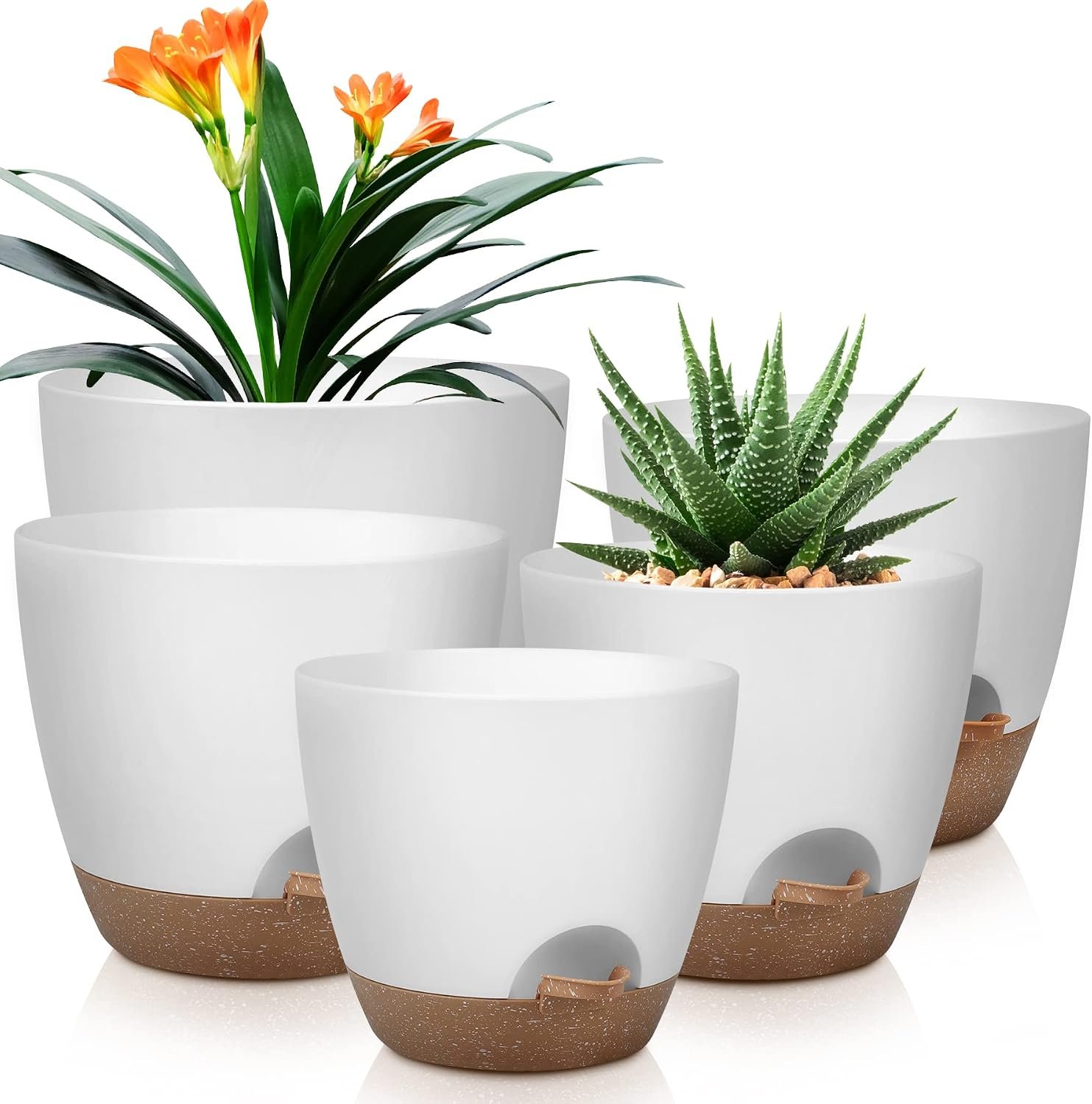 QRRICA 7/7.5/8/9/10 Inch Self Watering Pots for Indoor/Outdoor Plants