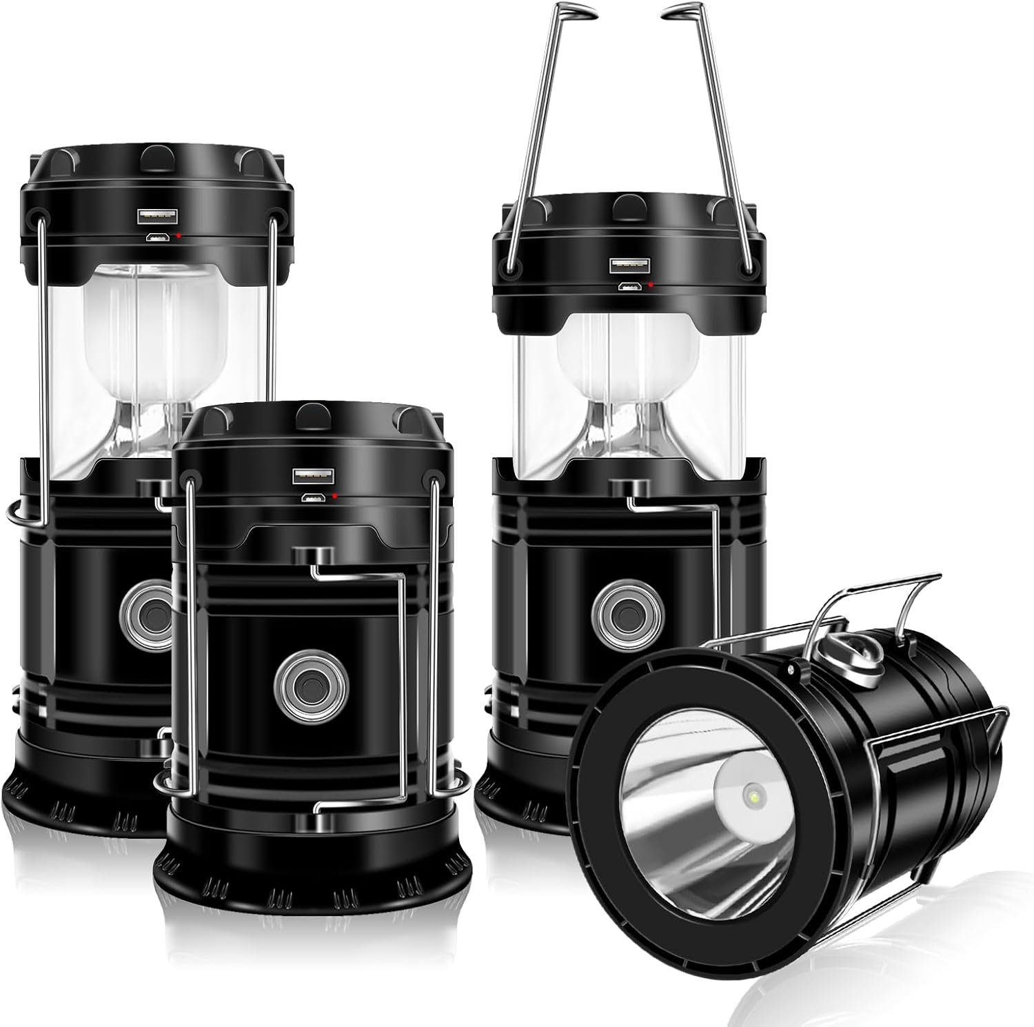 DIBMS 4-Pack Solar Camping Lantern, Collapsible Flashlight Emergency Lights