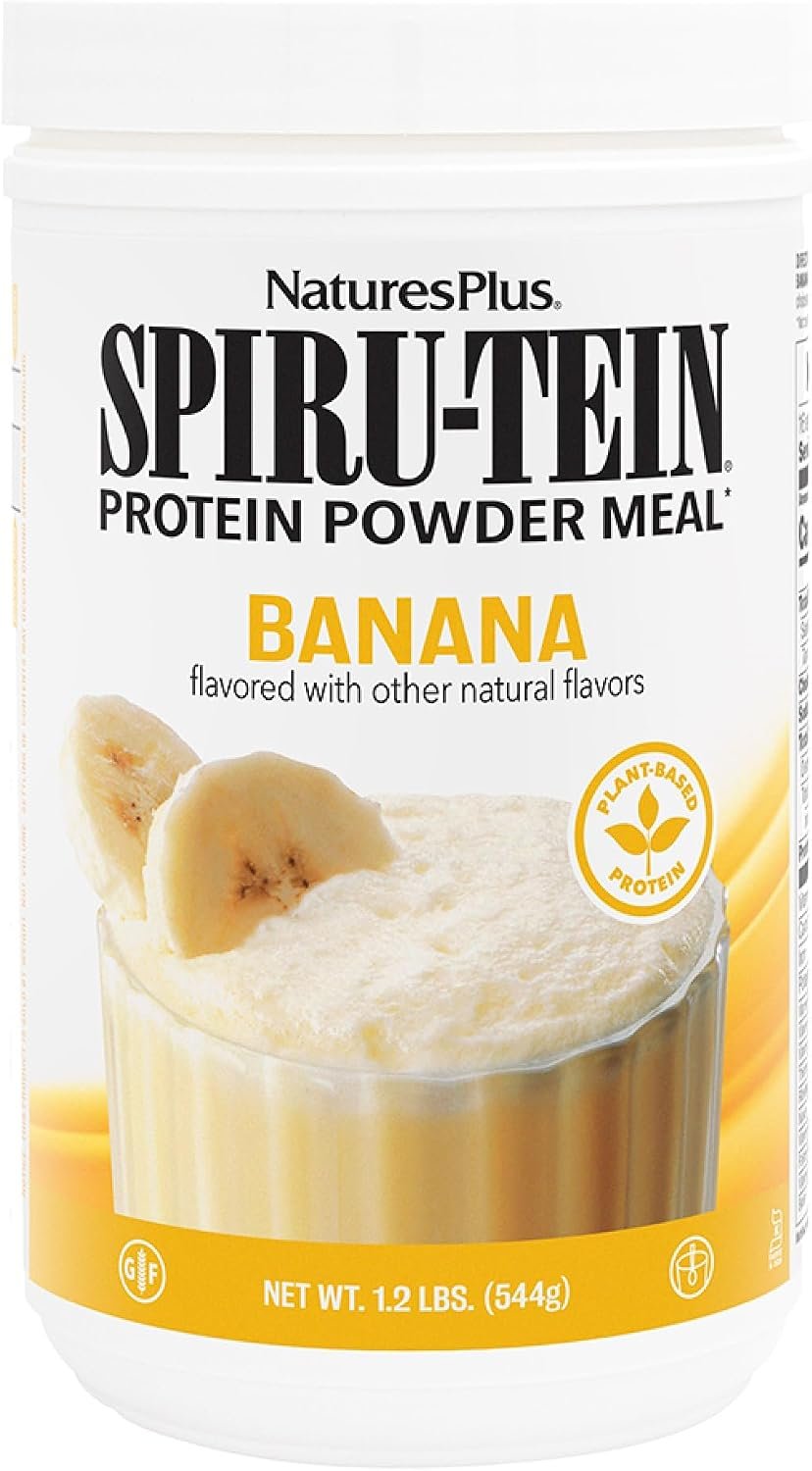 NaturesPlus SPIRU-TEIN, Banana – 1.2 lbs – Plant-Based Protein Shake – Non-GMO, Vegetarian, Gluten Free – 16 Servings