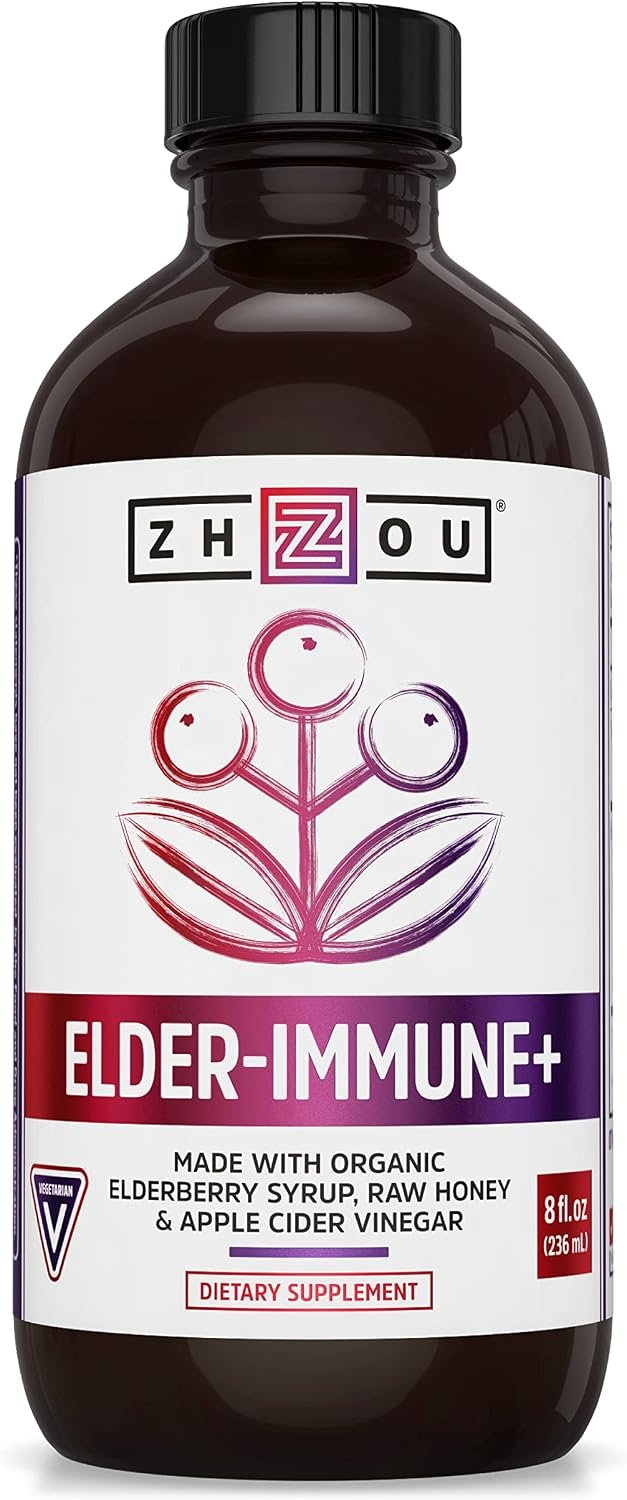 Zhou Nutrition Elder-Mune+ Syrup – Natural Wellness – 8 Fl Oz Glass Bottle