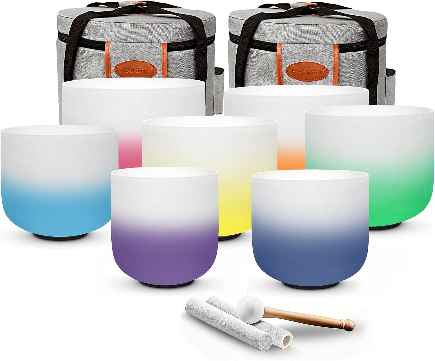 RYAN DVAN 432Hz 7″-12″ Gradient Color Crystal Singing Bowl Set of 7