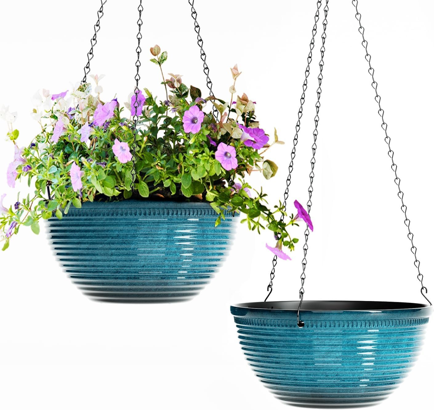 10 Inch Hanging Planters, Glazed Hanging Basket with Drainage Holes, 2 Pack