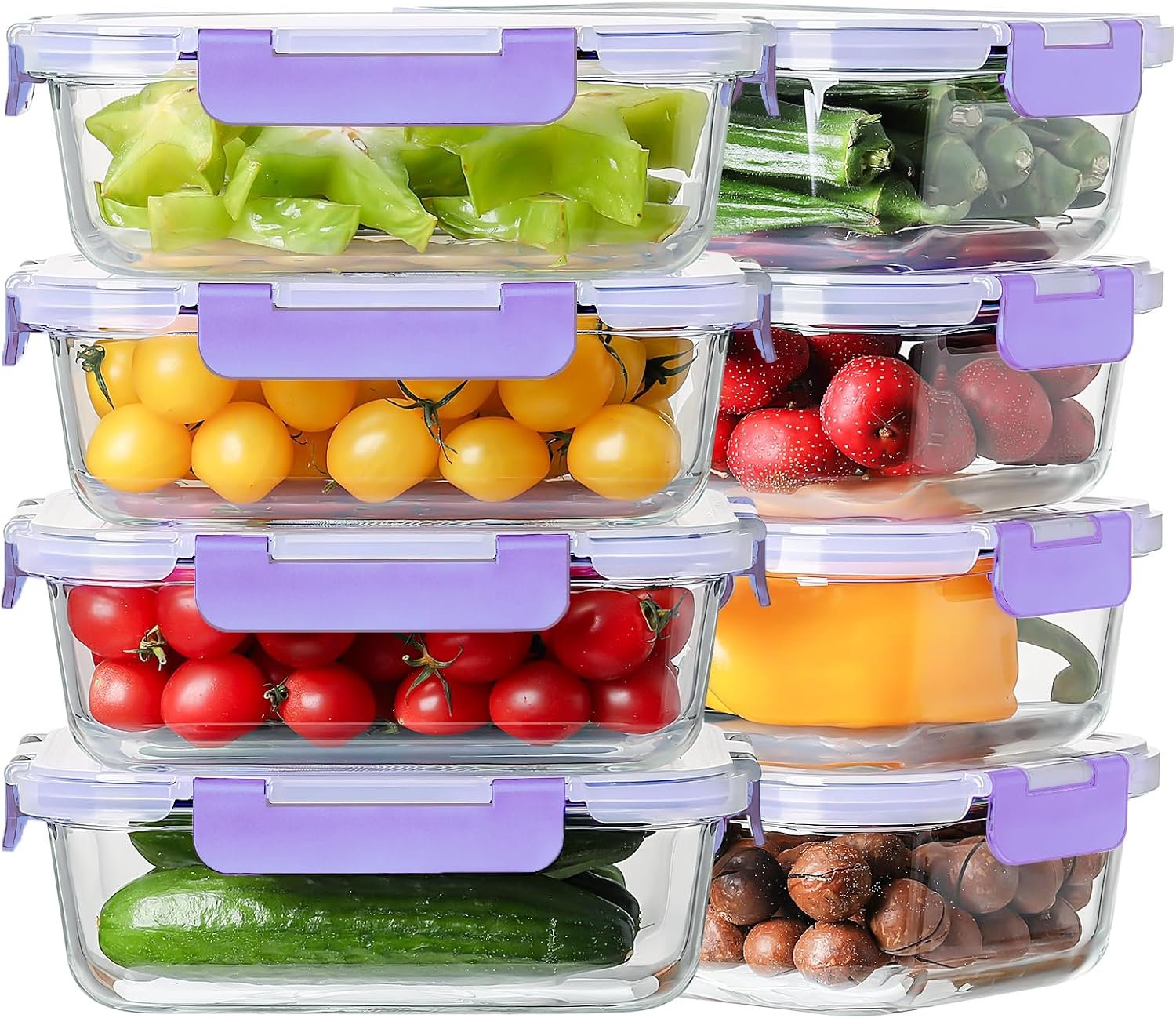 8-Pack 36oz Large Glass Meal Prep Containers with Leak Proof Snap-Lock Lids
