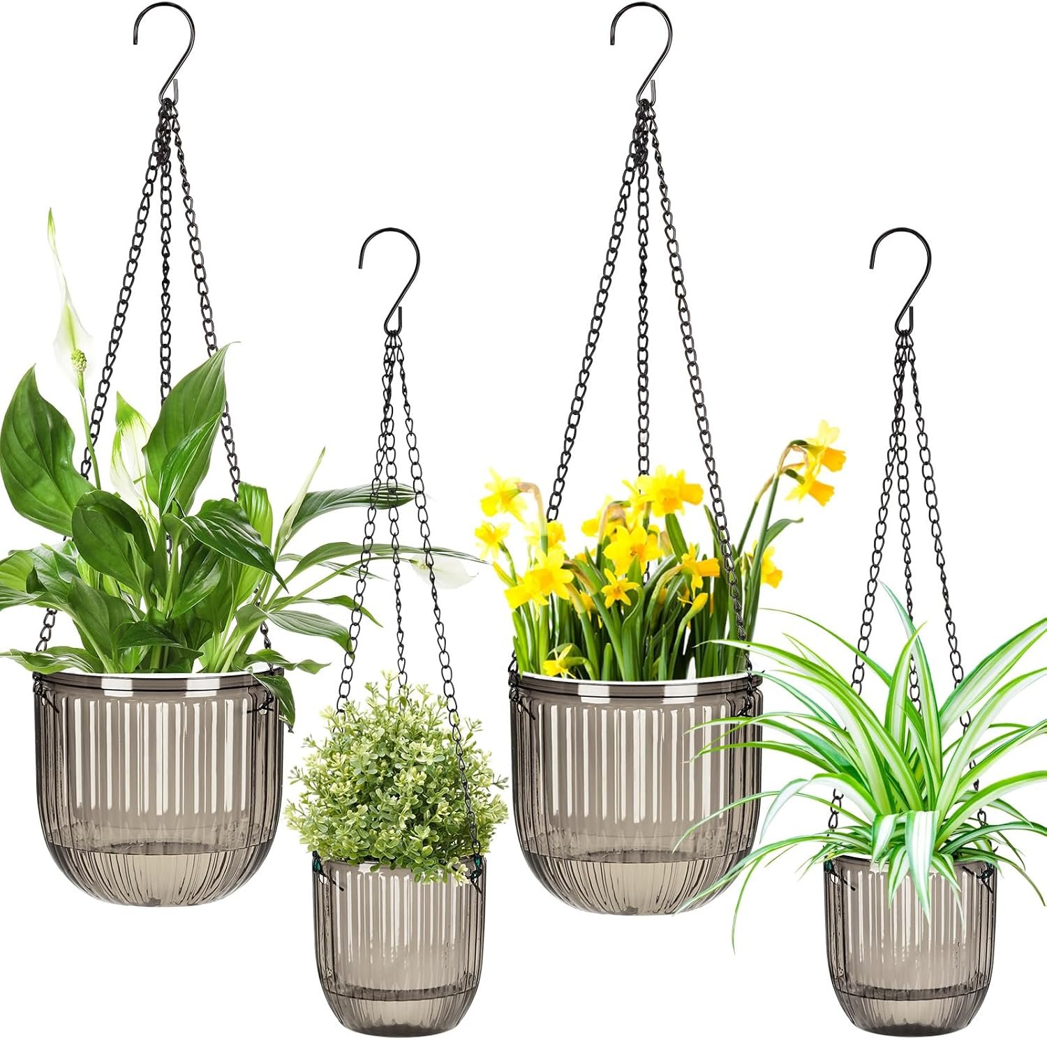 Maxcheck 4 Pcs 6.5” 4.5” Hanging Self Watering Pot for Indoor Plant, Gray