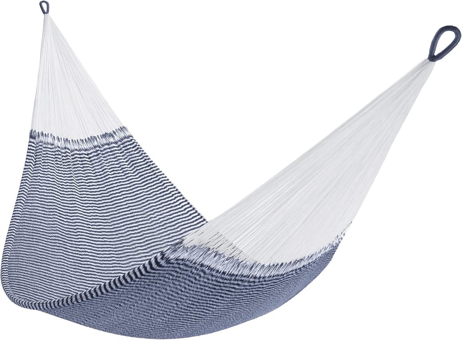 Handwoven Hammock by Yellow Leaf Hammocks – Double Size, Fits 1-2 PPL, 400lb max – Weathersafe, Super Strong, Easy to Hang, Ultra Soft, Artisan Made – Color: Stripe Navy Blue – White