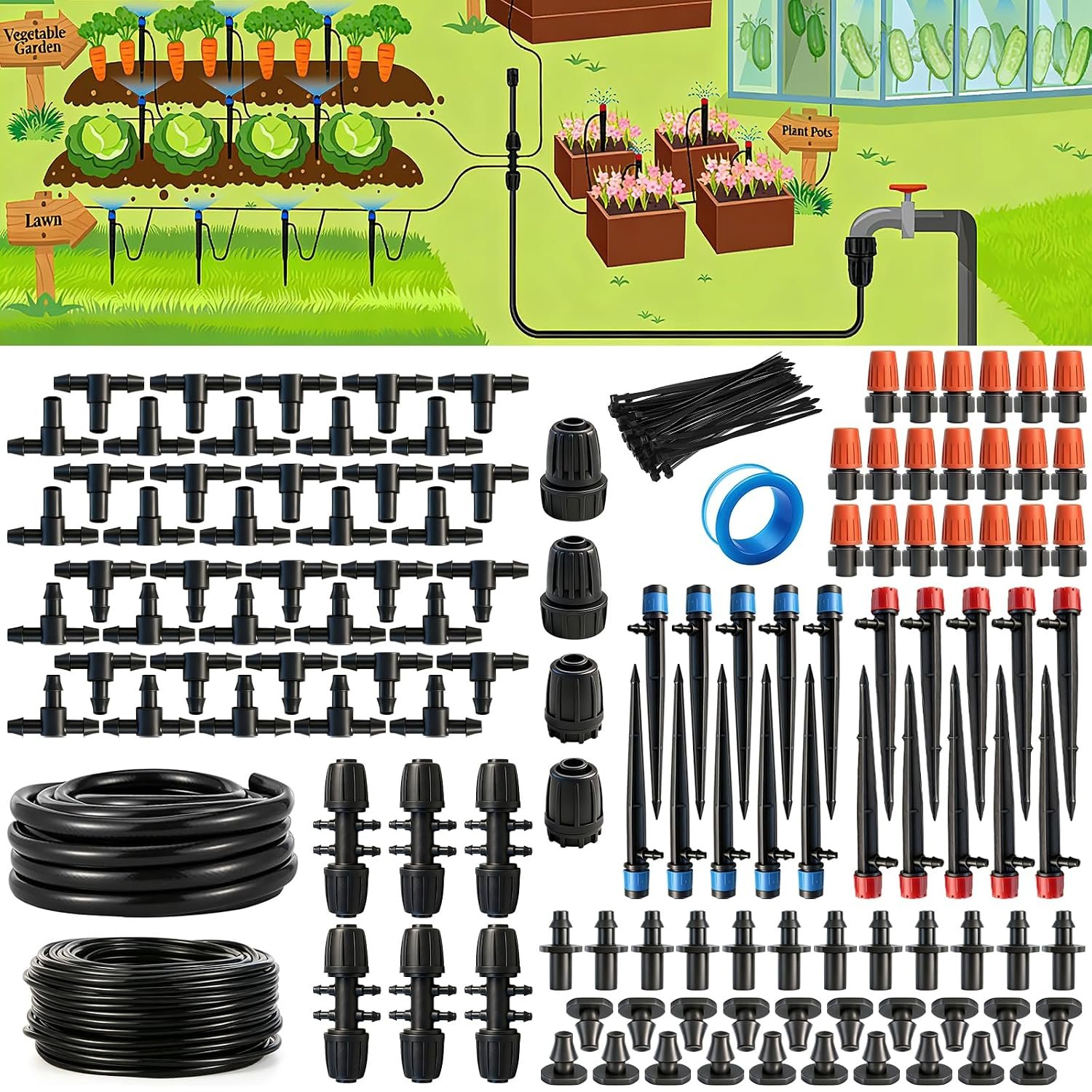 135PCS 240FT Automatic Drip Irrigation System Set