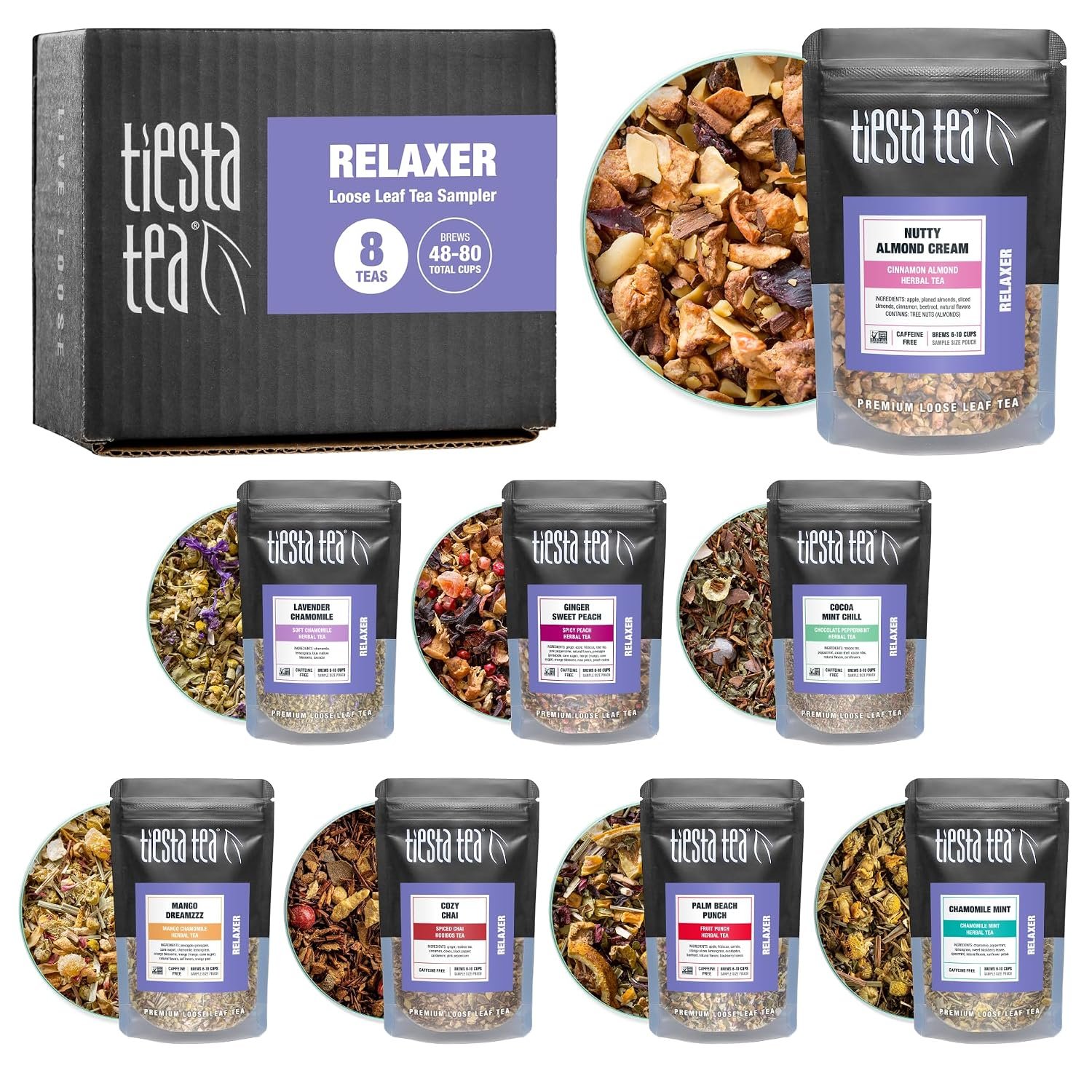Tiesta Tea – 8 Herbal & Rooibos Sampler Dry Flight Set, Loose Leaf