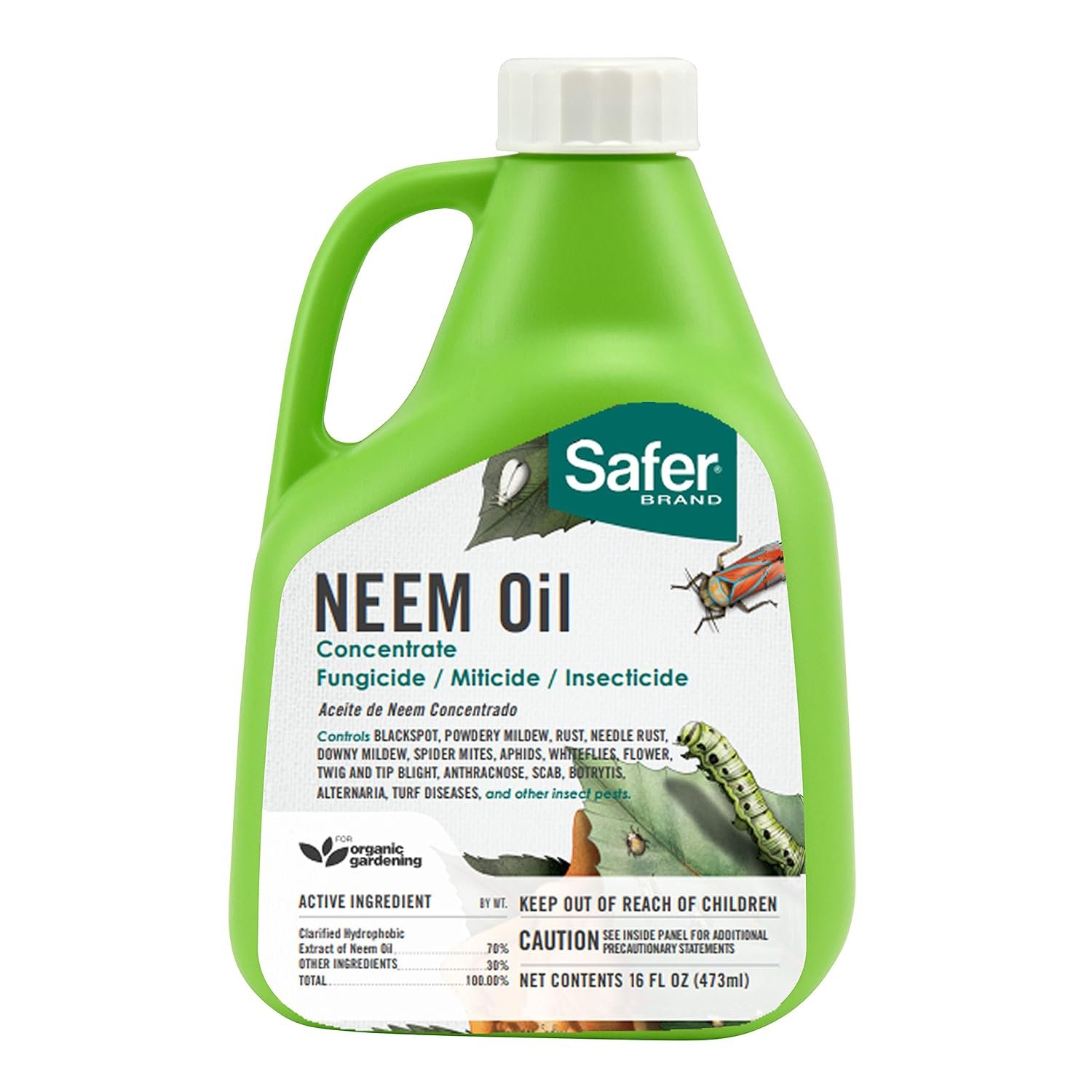 Safer Brand Neem Oil Concentrate – Insecticide, Miticide, Fungicide for Plants – Kills Insects and Mites, Controls Fungal Disease – OMRI Listed for Organic Use – 5182-6, 16 oz Bottle Concentrate