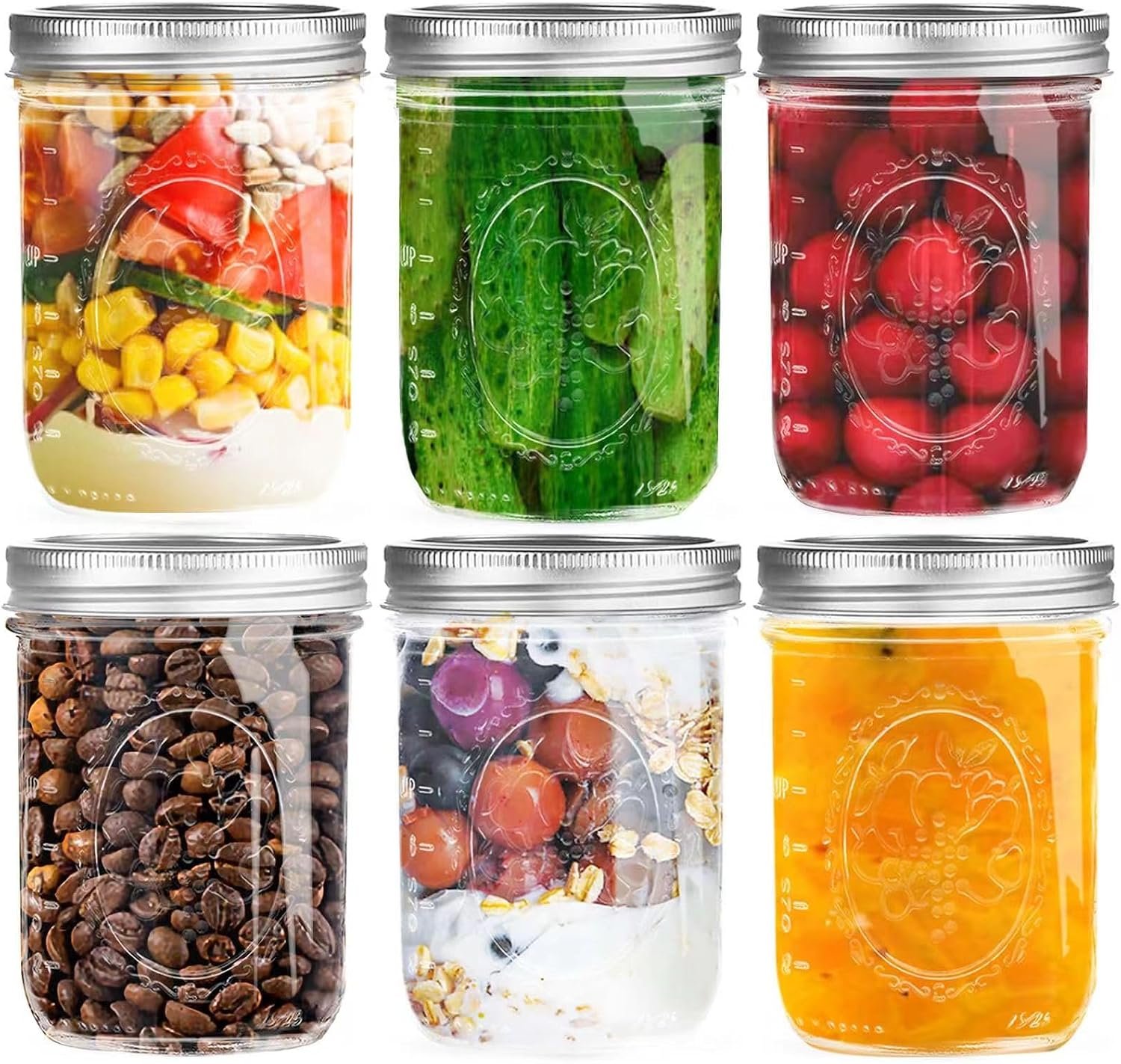 Miuyhji 16 oz Wide Mouth Glass Mason Jars with Lids, 6 Pack for Canning