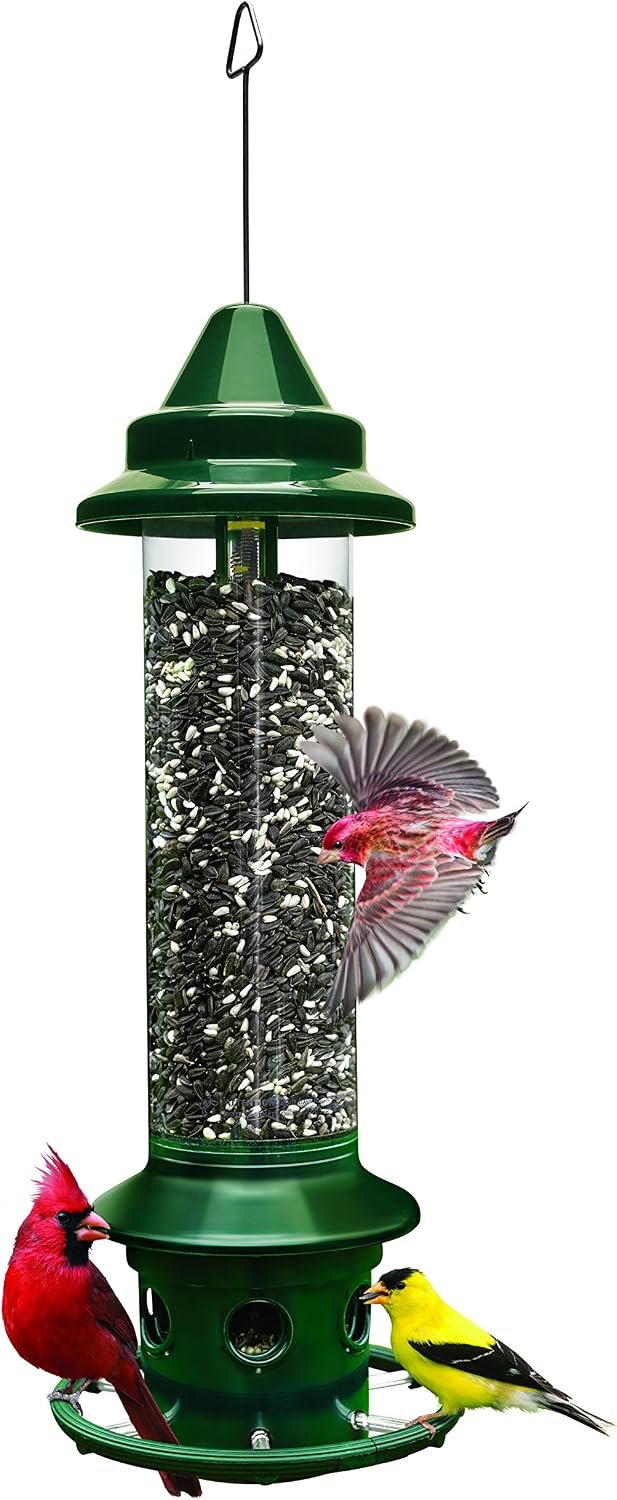 Squirrel Buster Plus Squirrel-proof Bird Feeder w/Cardinal Ring and 6 Feeding Ports, 5.1-pound Seed Capacity, Adjustable, Pole-mountable (POLE ADAPTOR SOLD SEPARATELY), Green