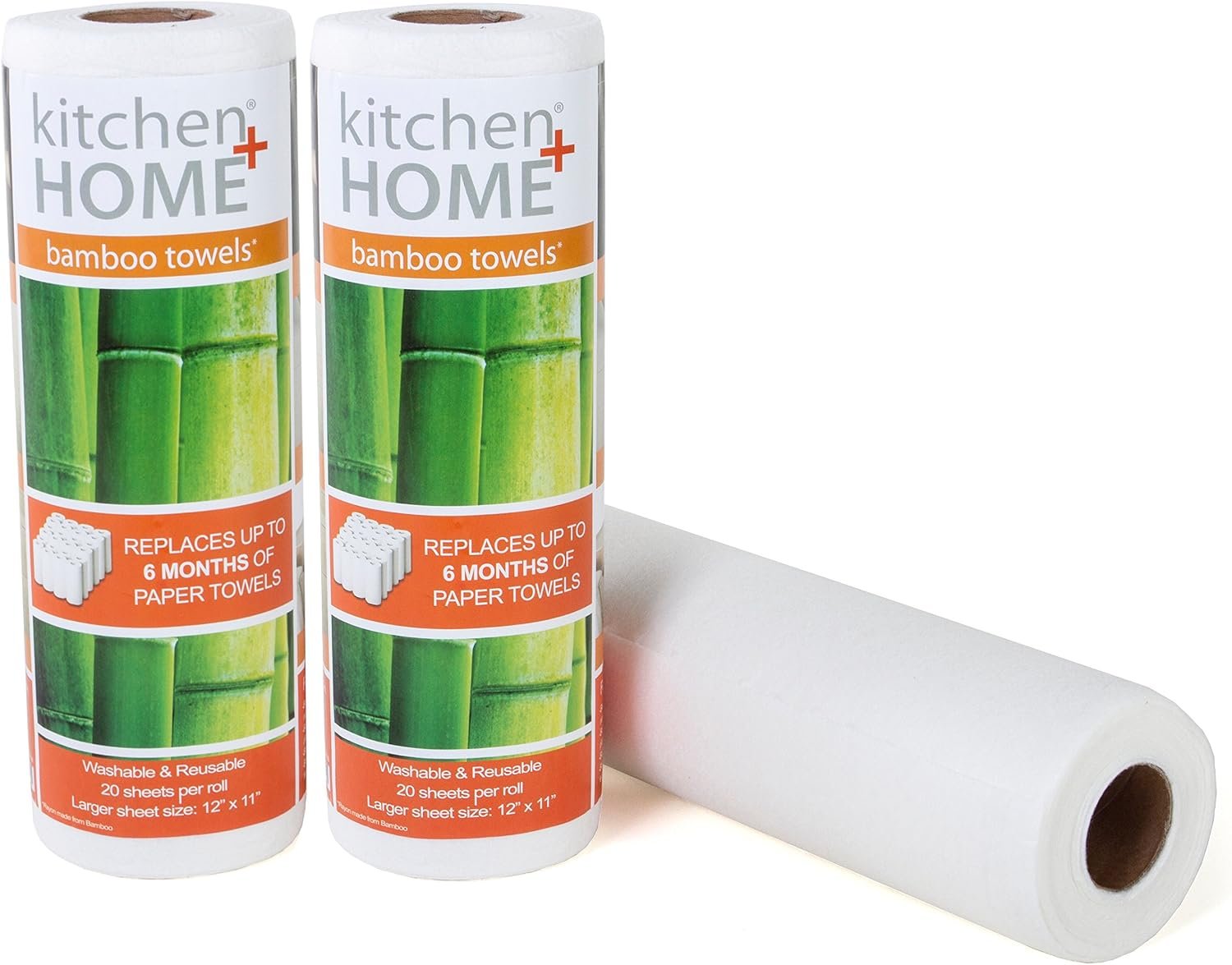 Kitchen + Home Paper Towel Alternative – Heavy Duty Washable Reusable Rayon Towels Made From Bamboo – One roll replaces 6 months of towels! 2 Pack