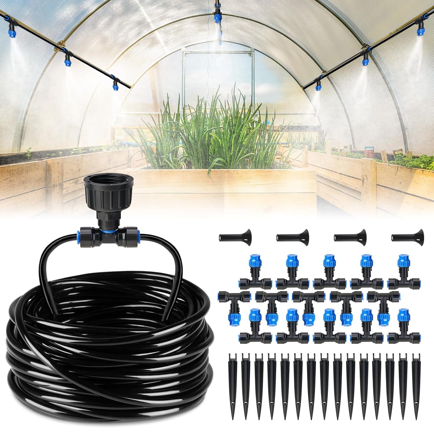 HIRALIY 59FT Drip Irrigation Kit, Quick-Connect Garden Watering System