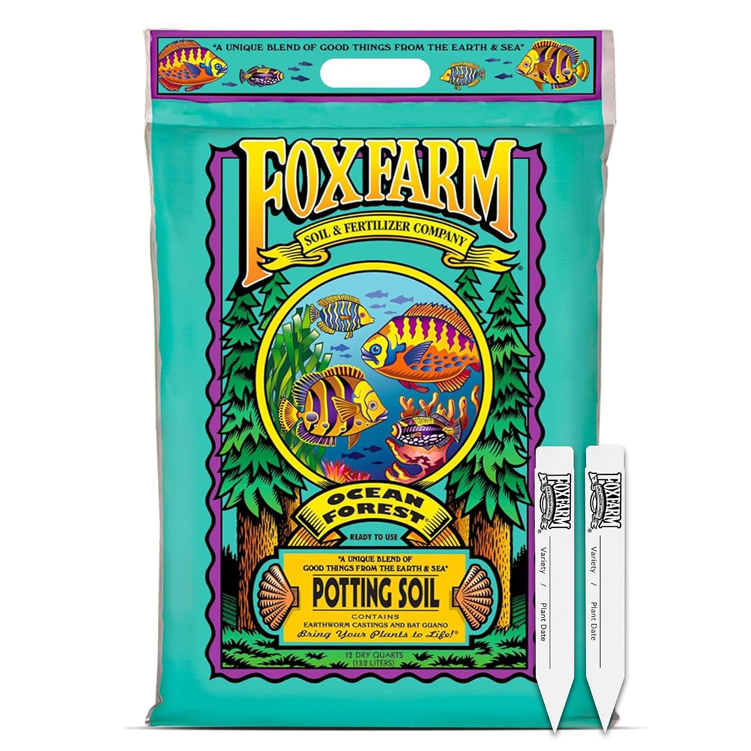 FoxFarm Ocean Forest Potting Soil with 2 Plant Tags, 12qt