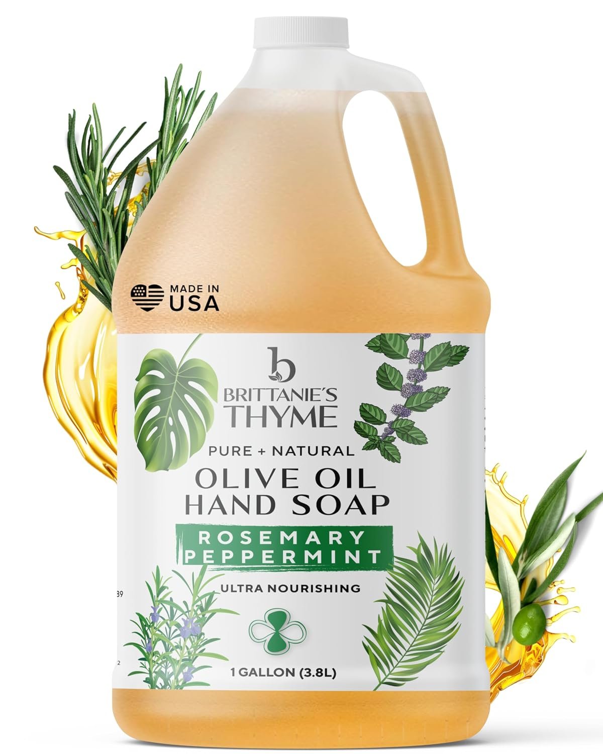 Brittanie’s Pure Castile Liquid Soap Refill, Rosemary Peppermint, 1 Gallon