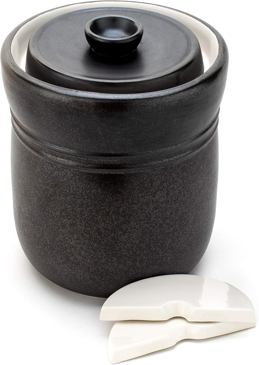 TOMO Fermentation Crock with Weights – Ceramic Sauerkraut Pickling Crock – Stoneware Kombucha Brewing (7L)