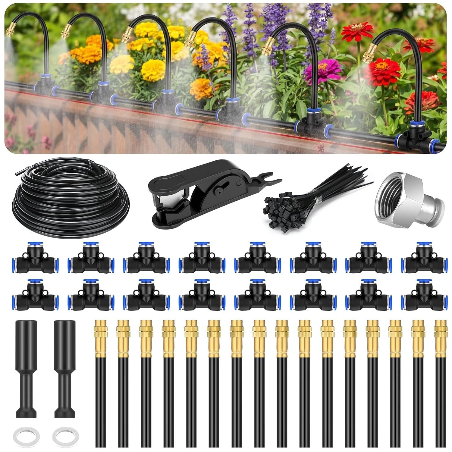 Morningro 98ft Drip Irrigation Kit 5/16″ Tube Watering System 30pcs Nozzle
