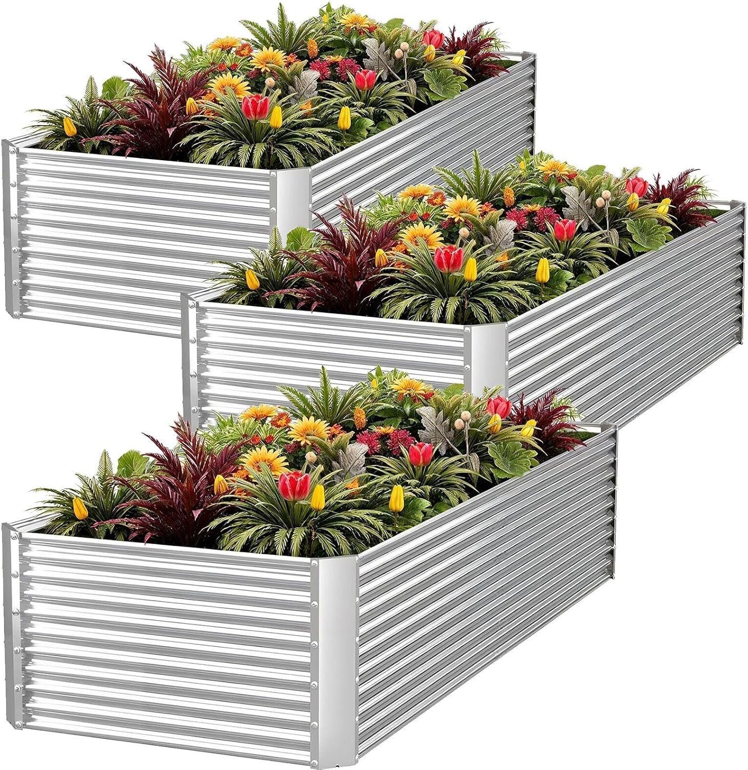 3PCS Tall Galvanized Raised Garden Bed Outdoor,Steel Garden Bed for Vegetables,Above Ground Garden Box for Flower,Metal Raised Beds for Gardening – 4x2ft