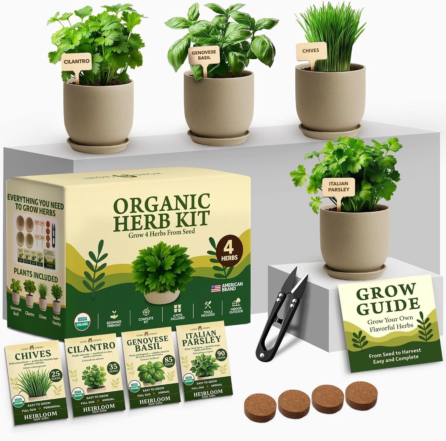 HOME GROWN 4 Herb Indoor Garden Kit, Christmas Gardening Gift for Adults