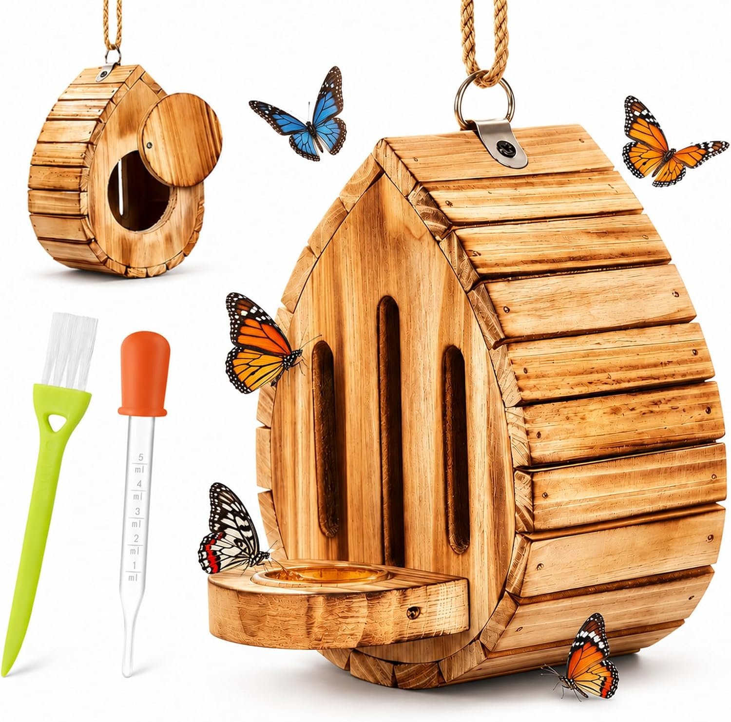 Butterfly House Wooden Shelter for Garden, Hanging Habitat Box (Wood)
