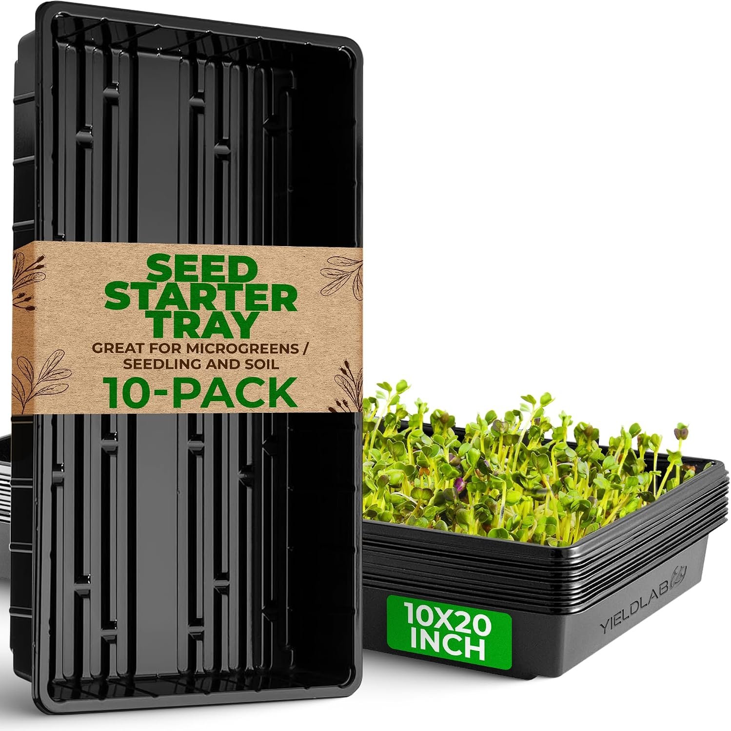 10×20 Inch Black Plastic 10 Pack Plant Propagation Tray No Holes