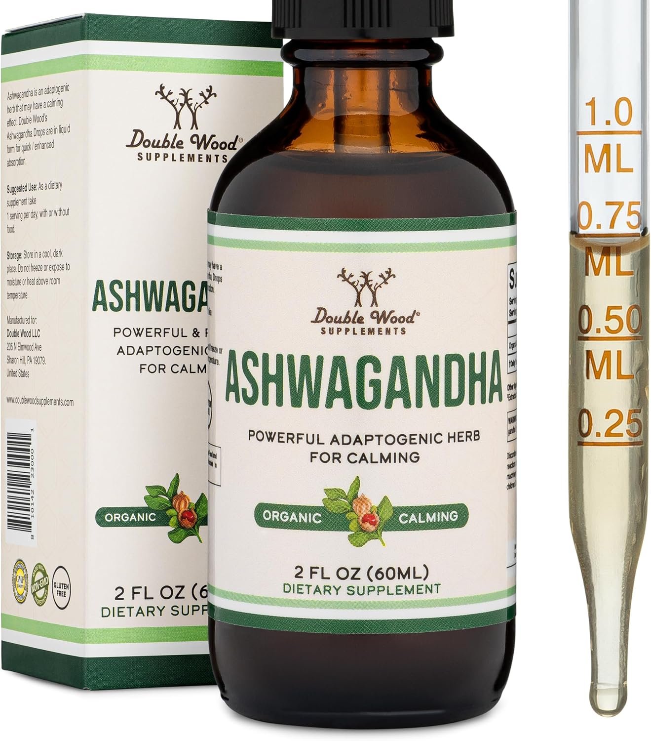 Ashwagandha Liquid Drops 1,200mg, Calm, Stress Relief + Sleep, 60 Servings