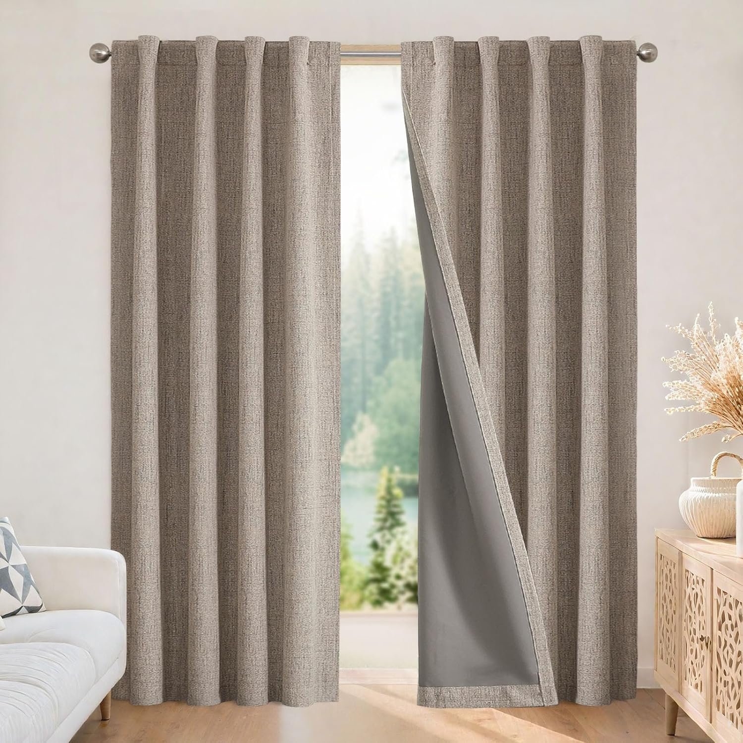 Joydeco 100% Blackout Curtains for Bedroom – Nature Linen 84 Inch Long