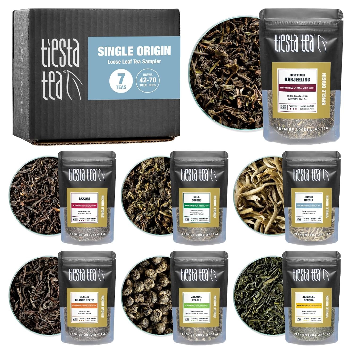 Tiesta Tea – Single Origin Tea Sampler Dry Flight Set, Loose Leaf