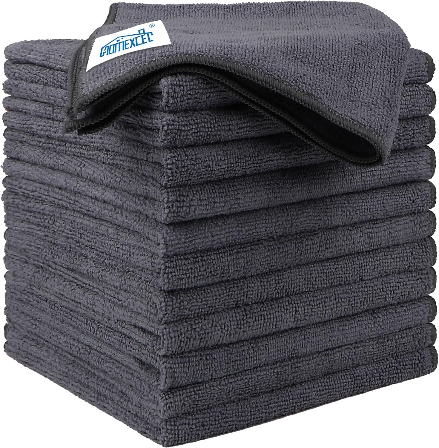 HOMEXCEL Microfiber Cleaning Cloth 12 Pack, 12.5 x 12.5 inch Microfiber Towels for Cars, Ultra Absorbent Washing Cloth, Lint Free Streak Free Cleaning Rags for Car, Kitchen, and Window (Grey)