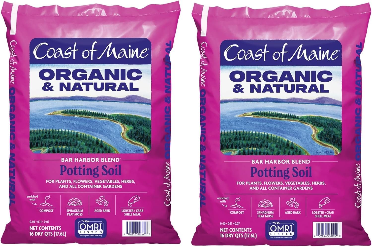 Coast of Maine Organic & Natural Bar Harbor Blend Potting Soil – Organic Soil w/Perlite for Enhanced Drainage & Aeration – for Flowers, Herbs & Veggies, Floral Baskets & Container Gardening (16 QT)
