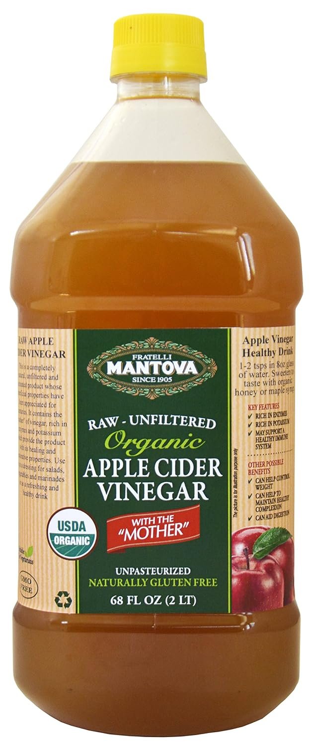 Mantova Organic Apple Cider Vinegar With The Mother 68 oz -100% USDA Certified Organic – Raw, Unfiltered