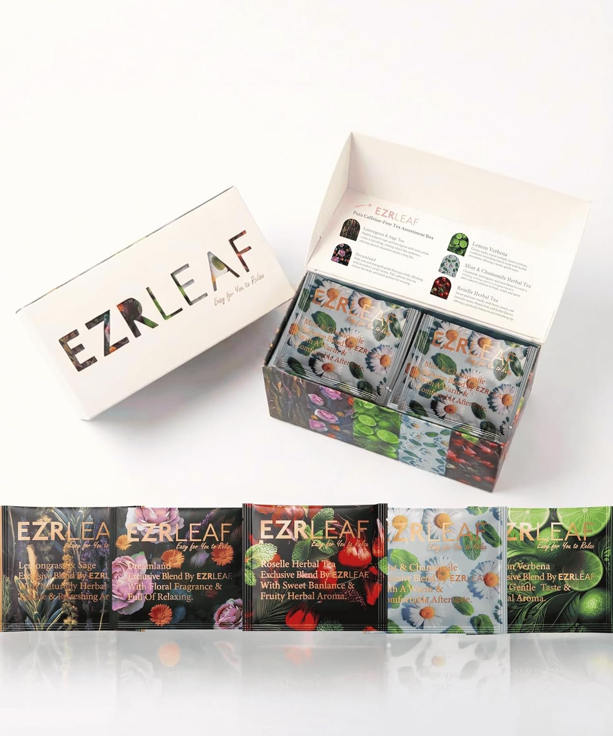 EZR LEAF Pura Herbal Tea Sampler – 22ct Caffeine-Free Tea Variety Gift Set