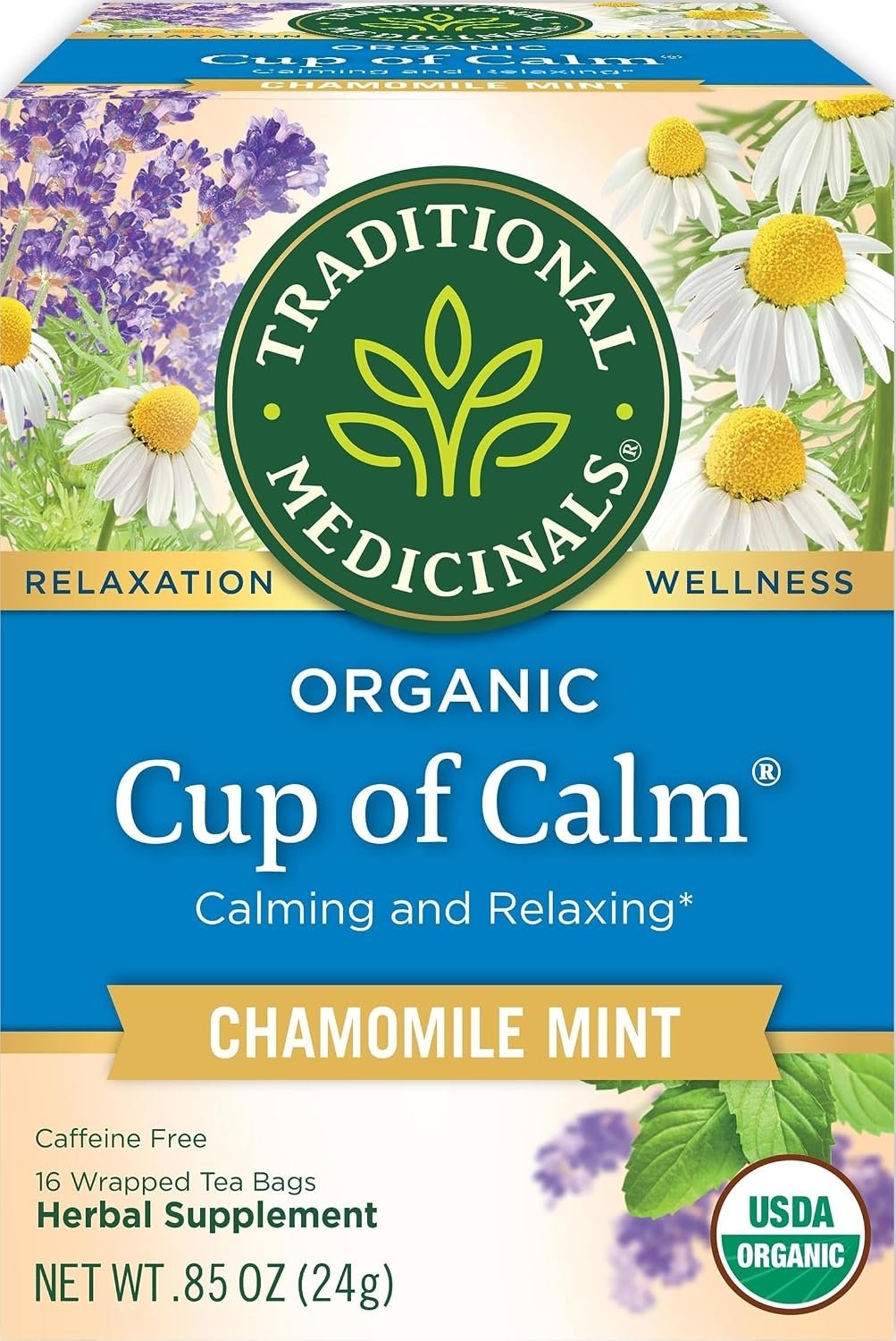 Traditional Medicinals Organic Cup of Calm Chamomile Mint, 16 Tea Bags