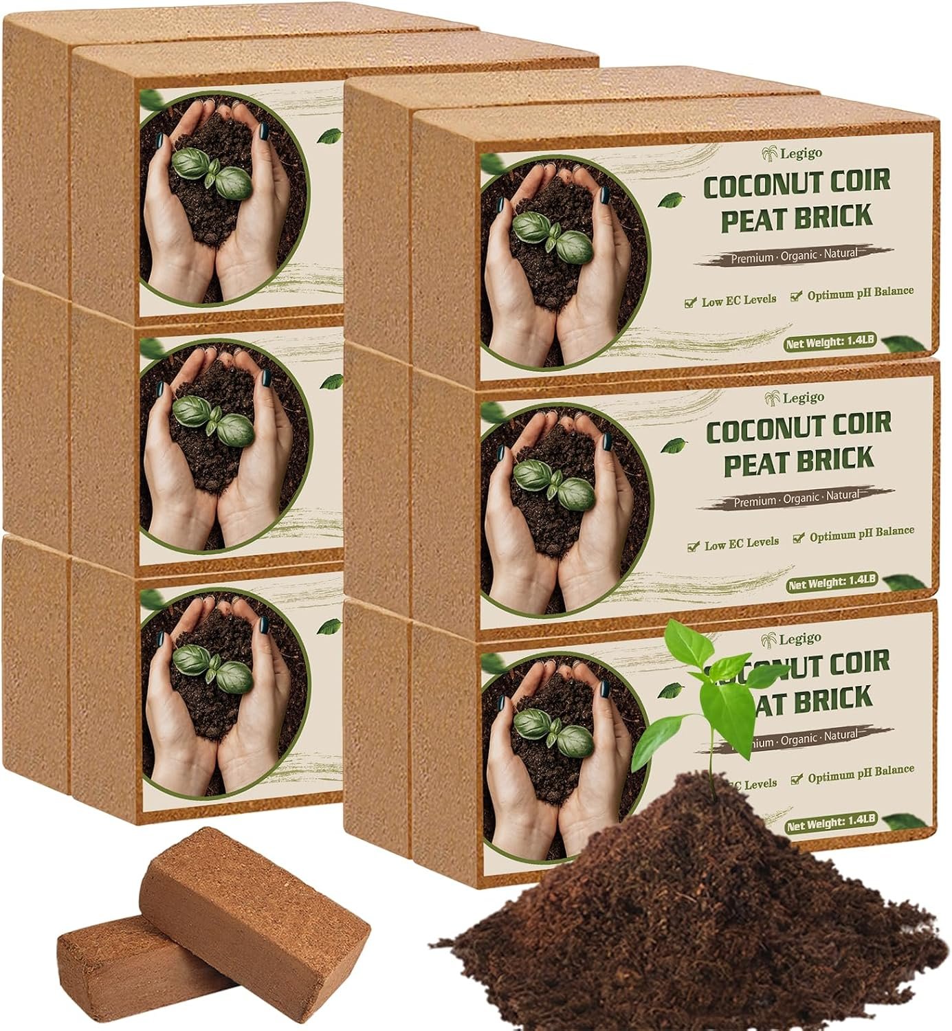 Legigo 12 Pack Coco Coir Bricks for Plants- 100% Organic Coconut Coir Soil