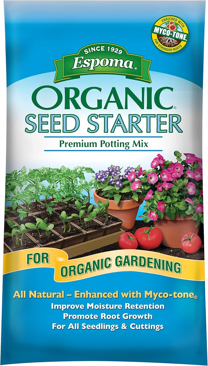Espoma Organic Seed Starter Premium Potting Soil Mix – All Natural & Organic Seed Starting Mix with Mycorrhizae. for Organic Gardening, 16 qt, Bag – Pack of One