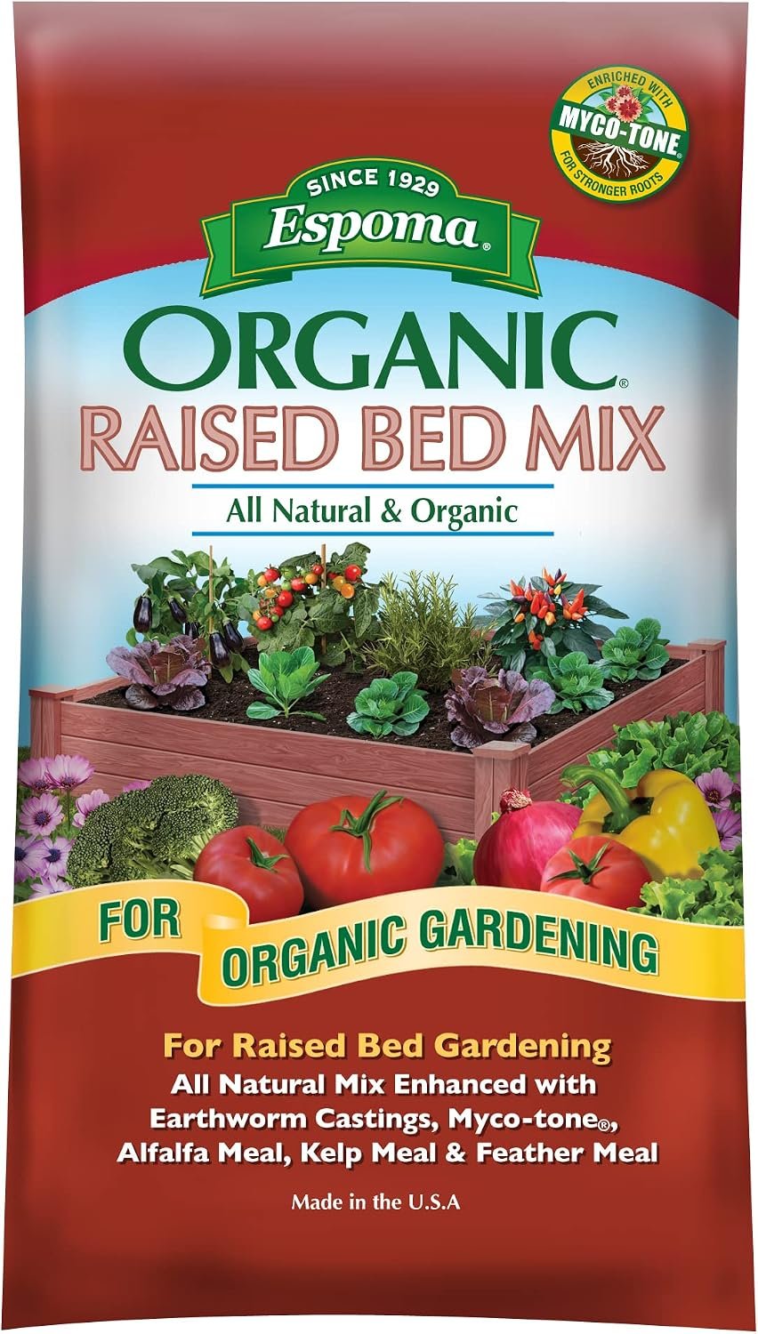 Espoma Organic Raised Bed Mix – All Natural and Organic Potting Soil Mix for Growing Vegetables and Herbs in Raised Garden Beds. for Organic Gardening.1.5 Cubic Foot Bag