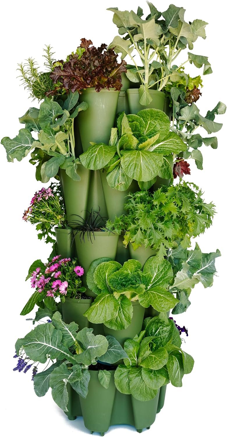 Greenstalk Patented Large 5 Tier Vertical Garden Planter with Patented Internal Watering System Great for Growing a Variety of Strawberries, Vegetables, Herbs, & Flowers (Evergreen)