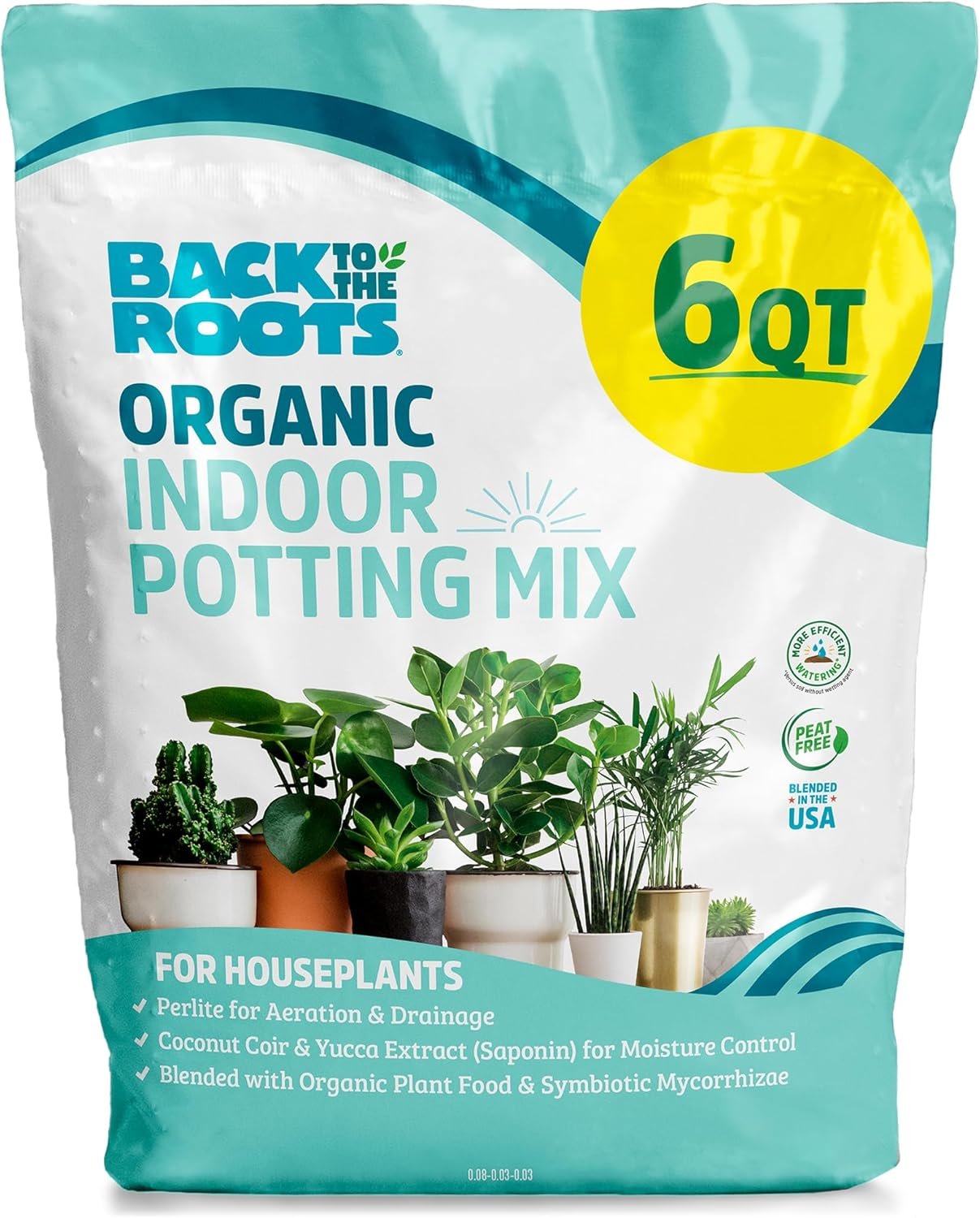 Back to the Roots 100% Organic Indoor Potting Mix (6 Quart), Promotes Healthy Houseplant Growth, Made in The USA