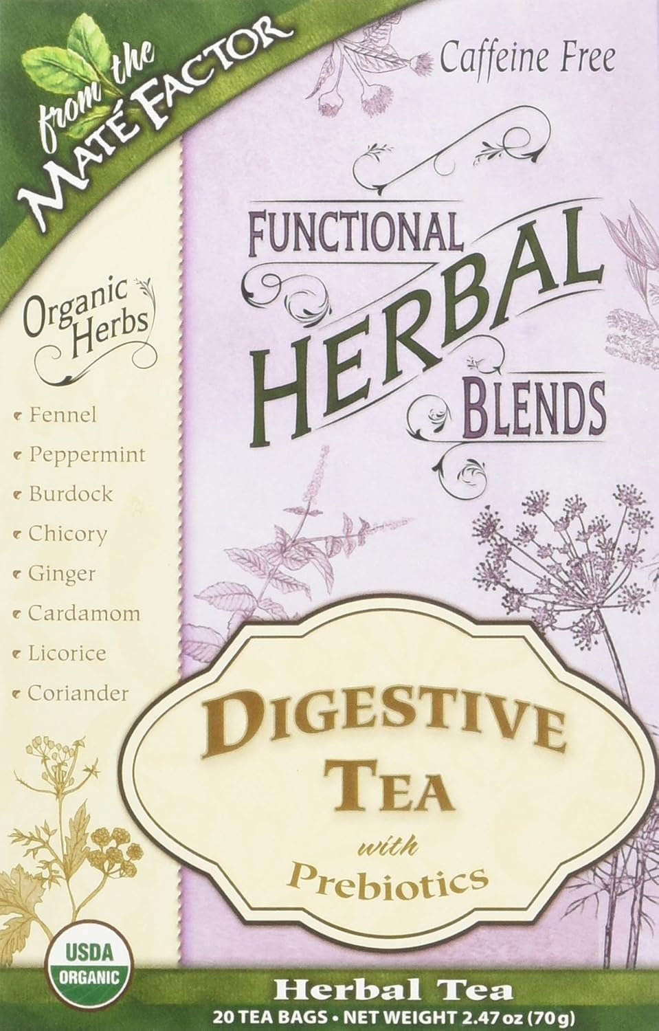 Mate Factor Functional Herbal Blends – Digestive Tea with Prebiotics 20 Bag(S)