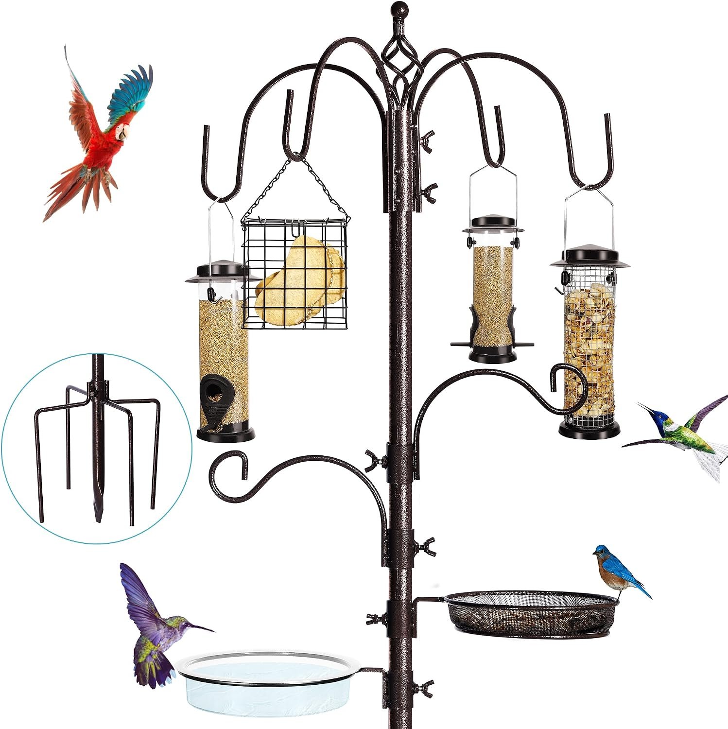 YINGYM 6-Hook Bird Feeding Station, 94 Inch Bird Feeder Pole for Outdoors