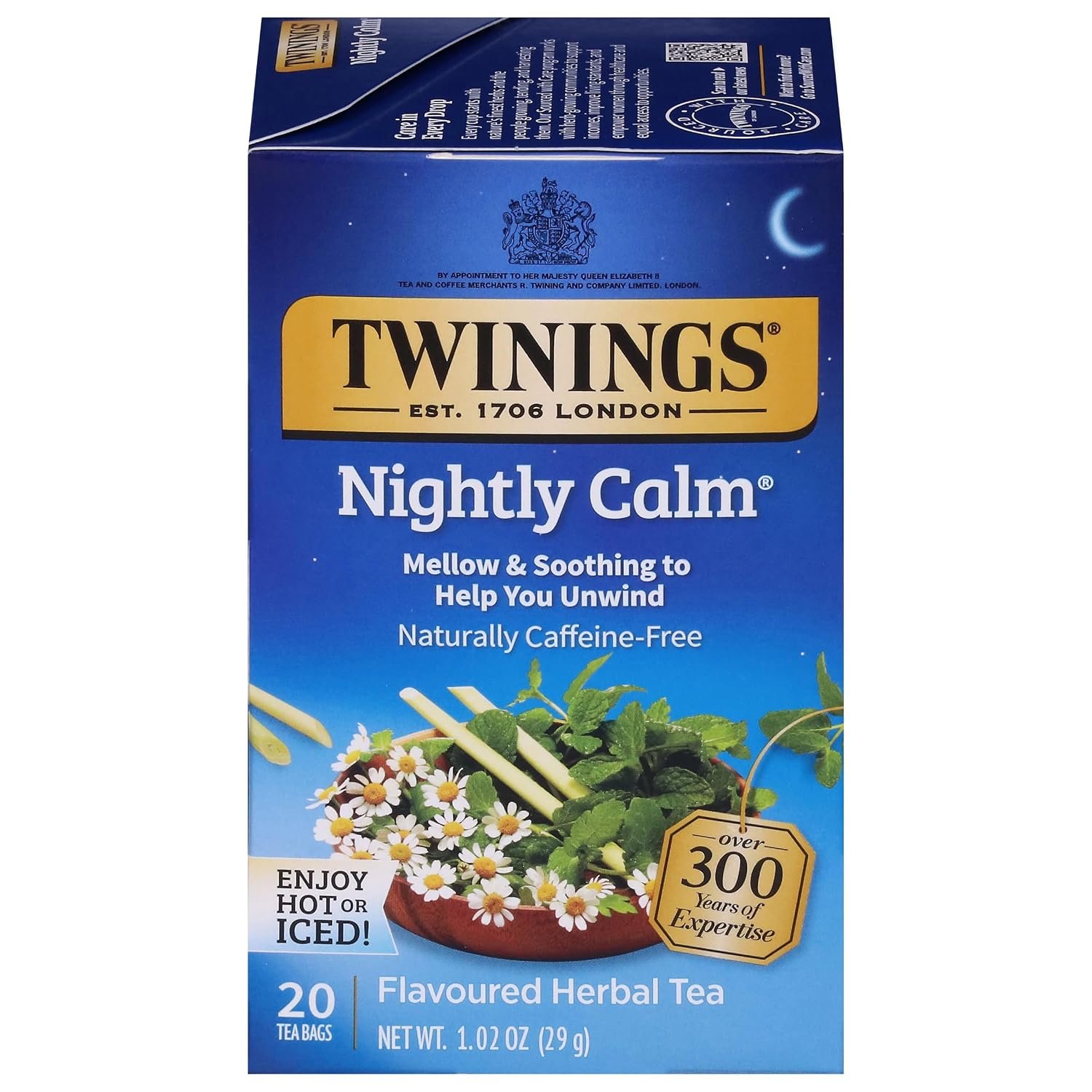 Twinings Nightly Calm Herbal Caffeine-Free Tea Bags, 20 CT Box (1 Pack)