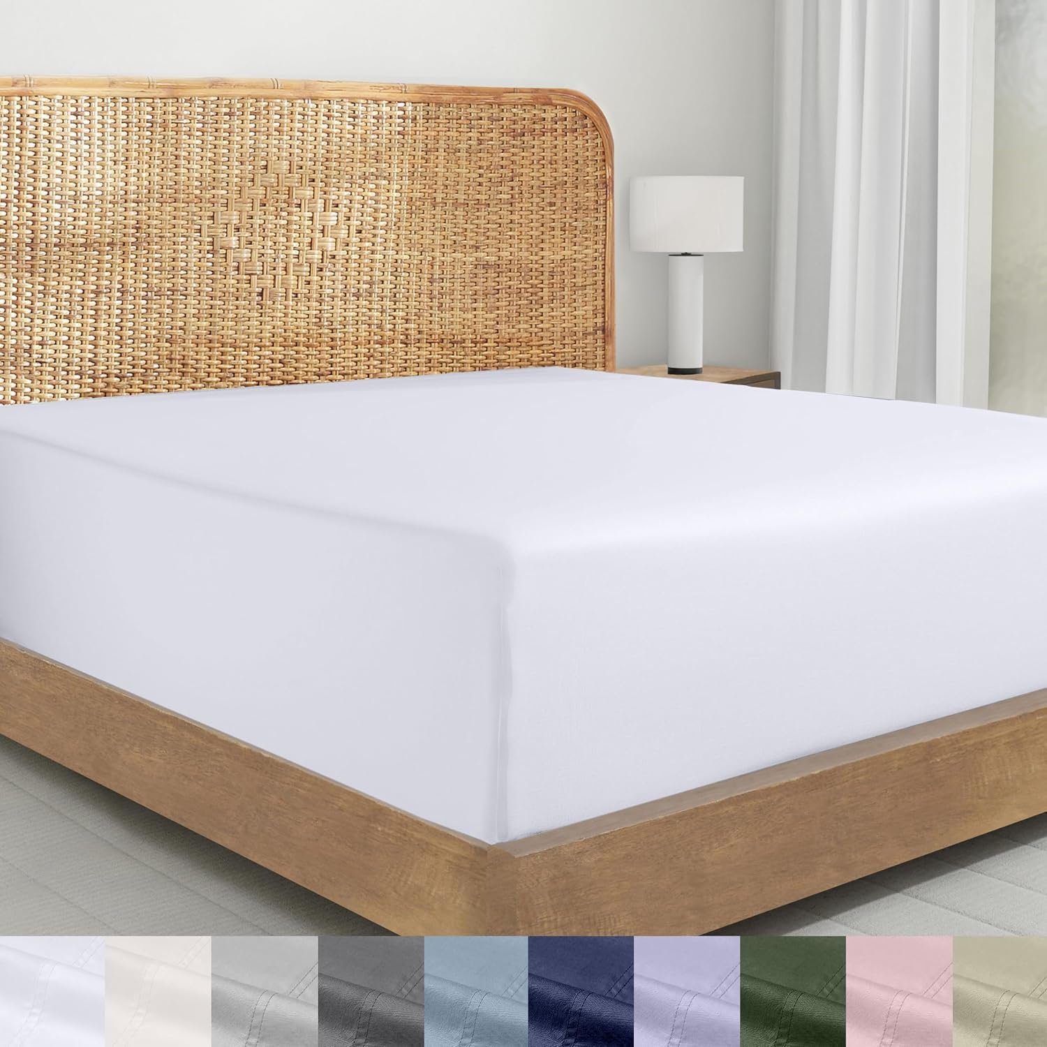 California Design Den 100% Organic Cotton Queen Size Fitted Sheet, White