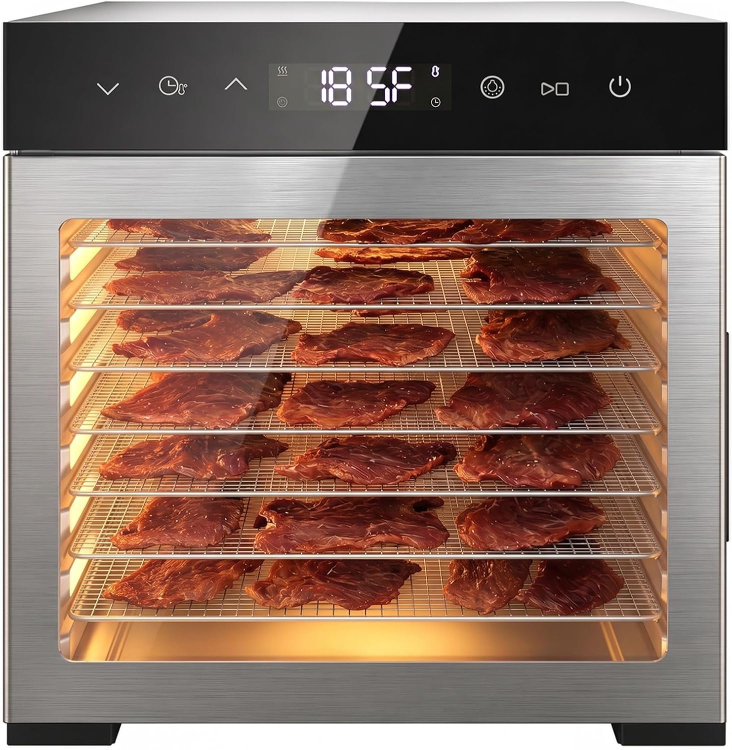 NEWBULIG 8 Stainless Steel Trays Food Dehydrator, 500W High Power Electric Food Dryer, 24 Hours Timing, 185°F Adjustable Temp, Perfect for Fruit, Meat, Jerky, Herbs and Dog Treats