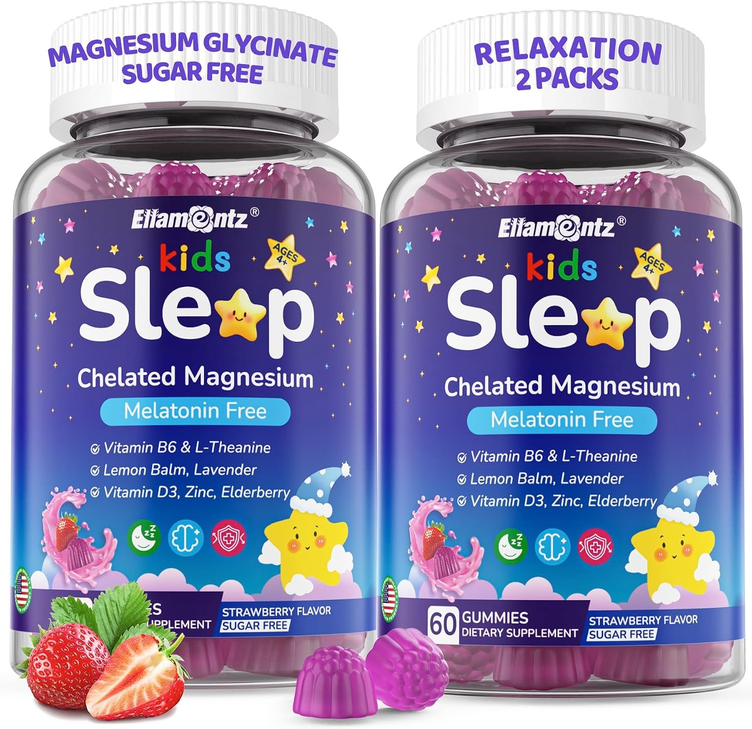Kids Sleep Gummies + Magnesium Glycinate + B6, NO Melatonin Sleep Aid