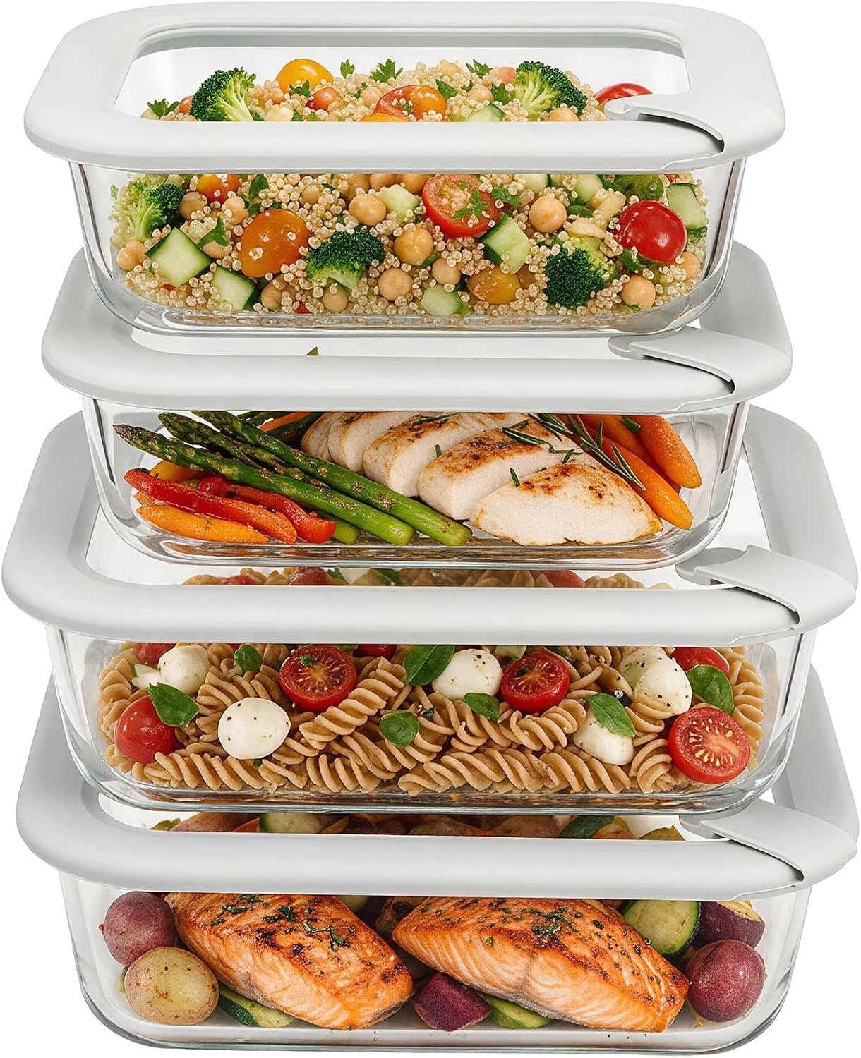 Taree Glass Food Storage Containers with Glass Silicone Lids,22/35oz,Grey