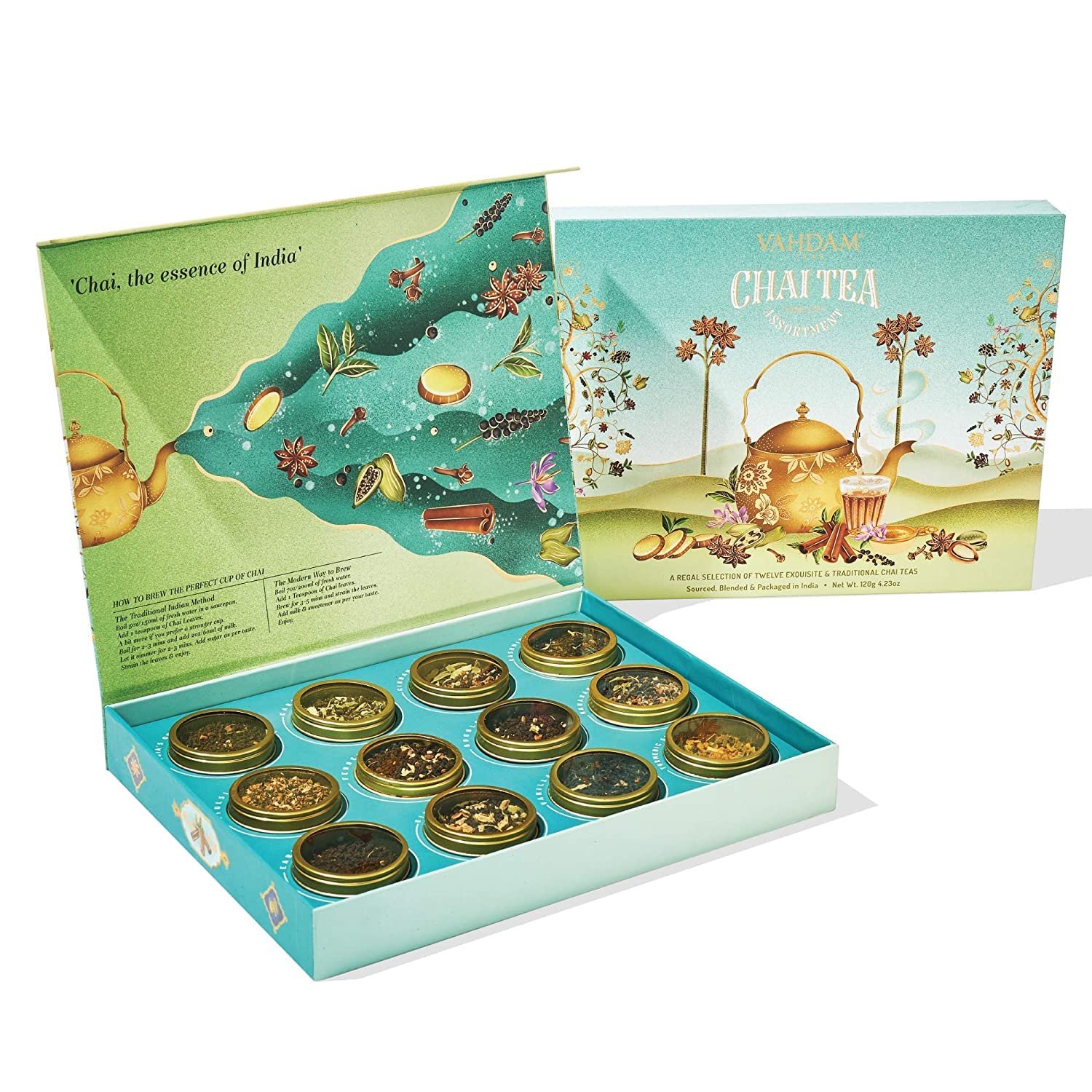 VAHDAM, Chai Tea Gift Set (12 varieties) Chai Loose Leaf Tea in Tin Caddy Gift Box | Exotic Chai Tea Blends | Gluten Free, Non GMO | Gifts for Men and Women | Gifts for Him/Her