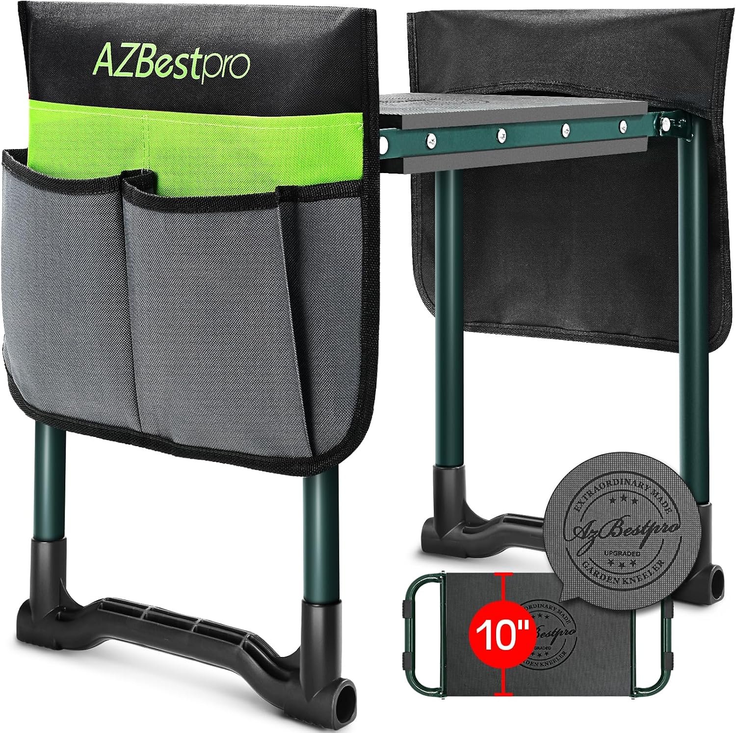 Garden Kneeler and Seat Heavy Duty, Upgraded Foldable Gardening Stool – Widened to 10″ Stable Wear-resistant Prevent Knee and Back Pain, Beautiful Logo high-end 2 Large Tool Bags Gift for Women