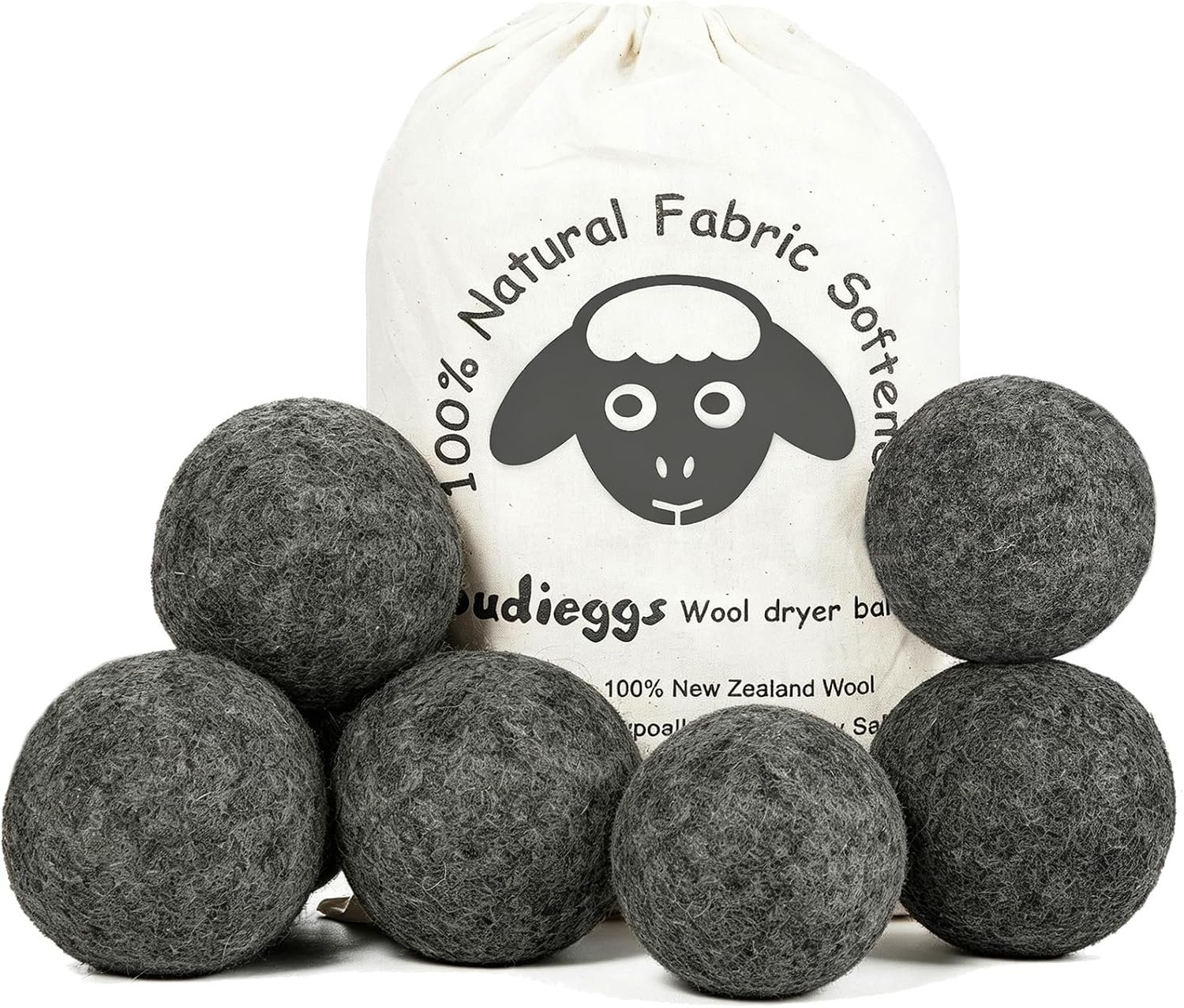 Budieggs Wool Dryer Balls XL 6-Pack, 100% New Zealand Wool Handmade