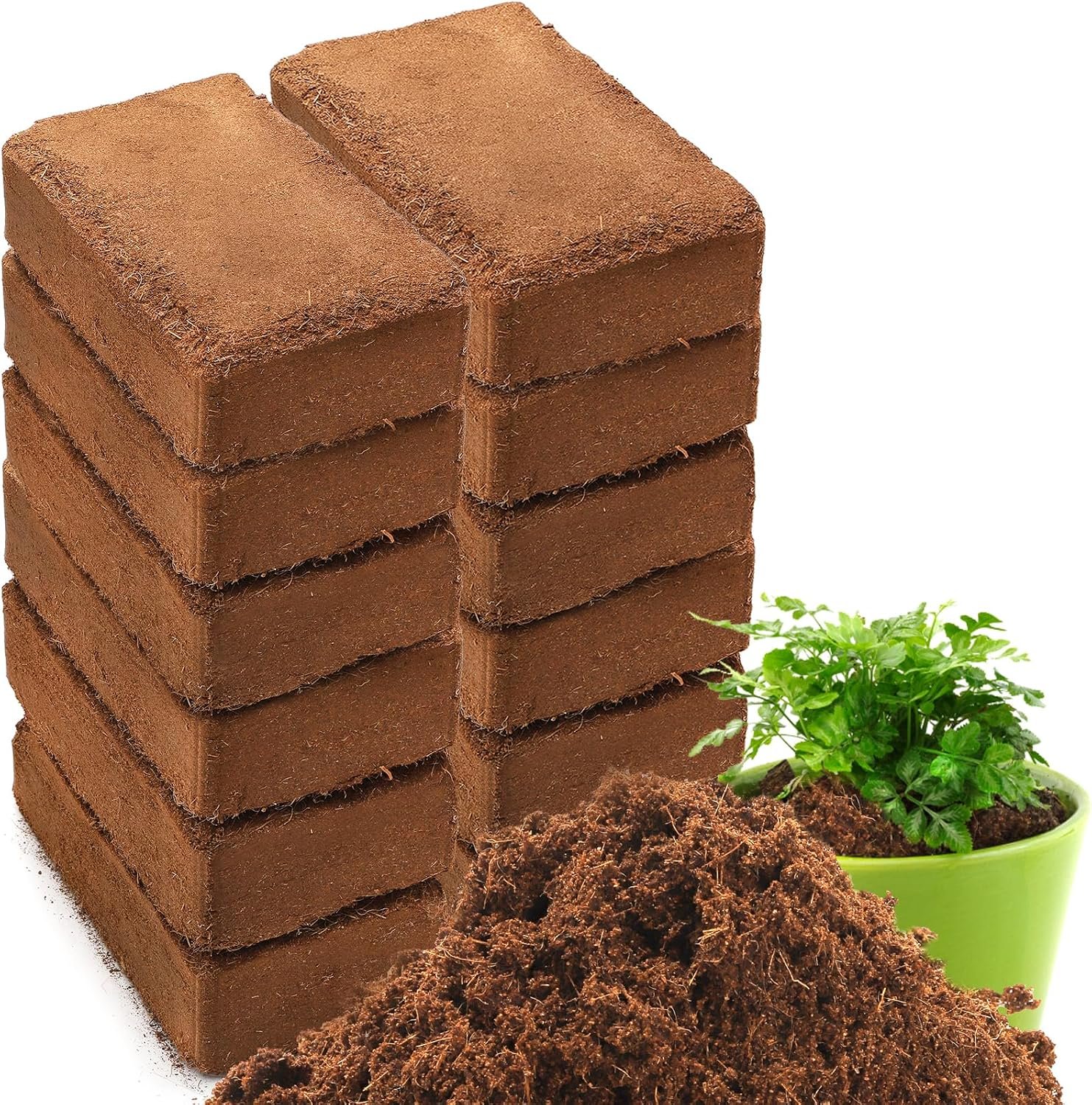 ZENFUN 12 Packs 17 lb Coco Coir Organic Brick for Plants, 100% Natural Coconut Coir Pith, Compressed Coco Bricks, Coco Fiber for Soilless Gardening, High Nutrition Coconut Soil Coco Fiber