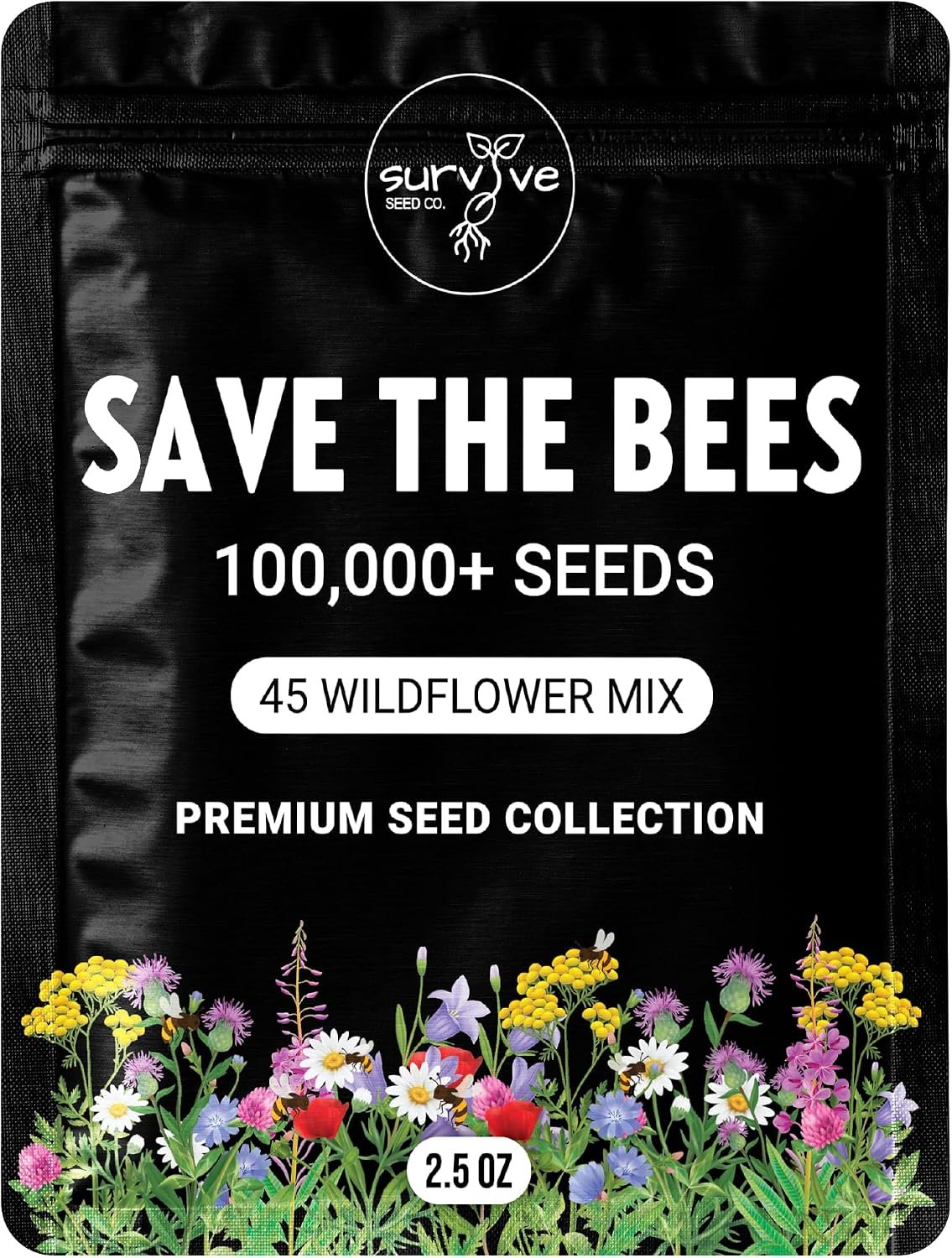 Package of 100,000 Wildflower Seeds – Save The Bees Wild Flower Seeds Collection – 45 Varieties of Pure Non-GMO Flower Seeds for Planting Including Milkweed, Poppy, and Lupine